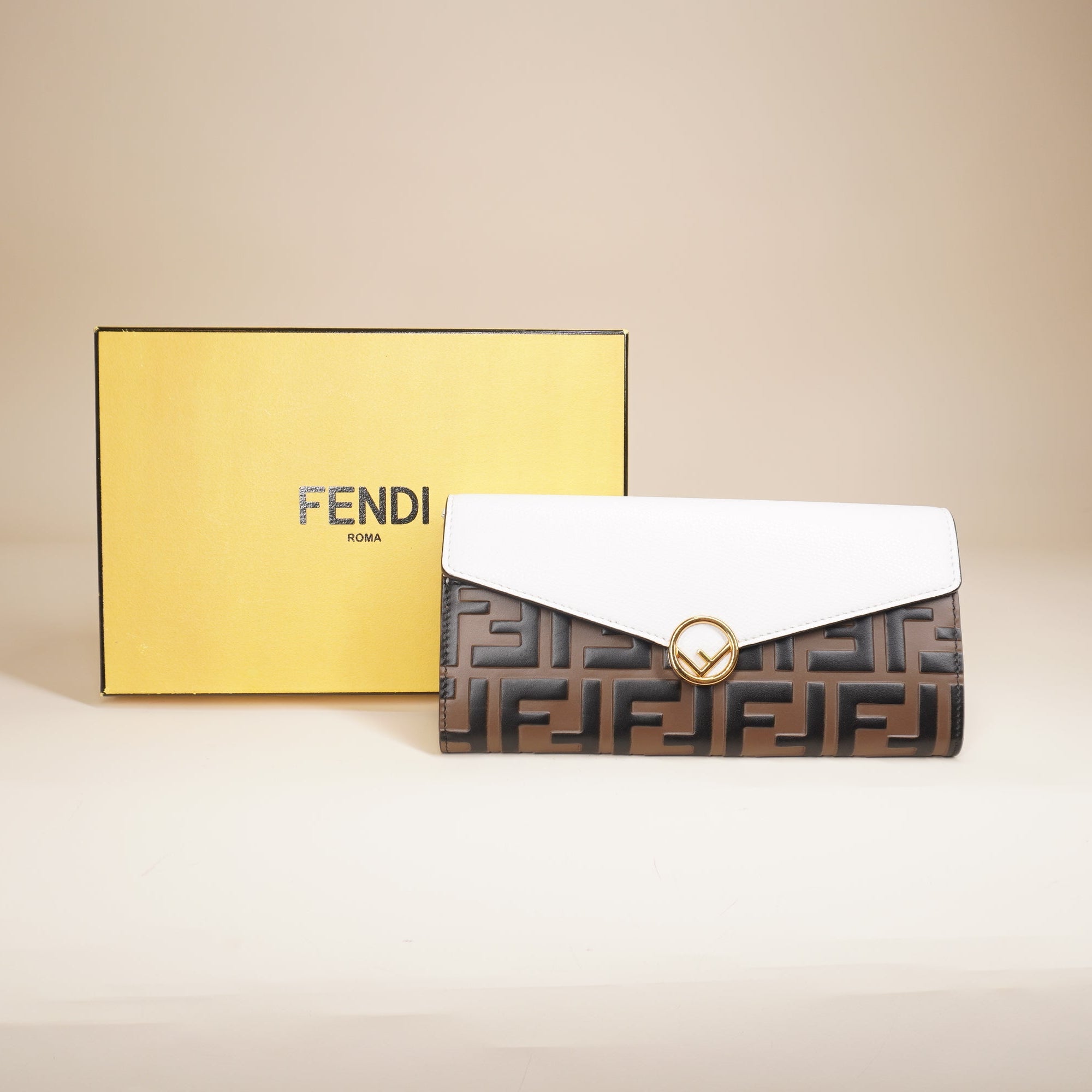 PRE-OWNED Vitello Cruise F is Fendi Bi-Color FF 1974 Embossed Continental Envelope WOC