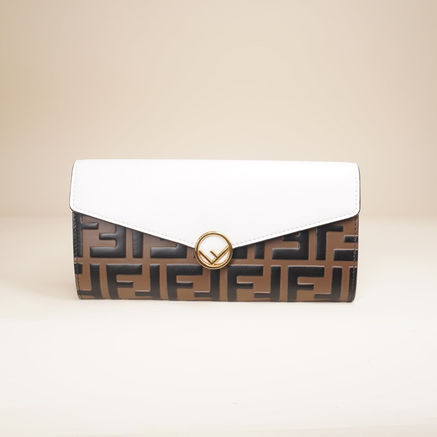 PRE-OWNED Vitello Cruise F is Fendi Bi-Color FF 1974 Embossed Continental Envelope WOC