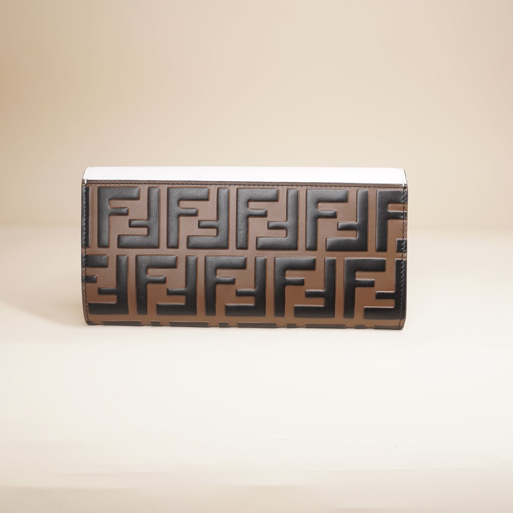 PRE-OWNED Vitello Cruise F is Fendi Bi-Color FF 1974 Embossed Continental Envelope WOC