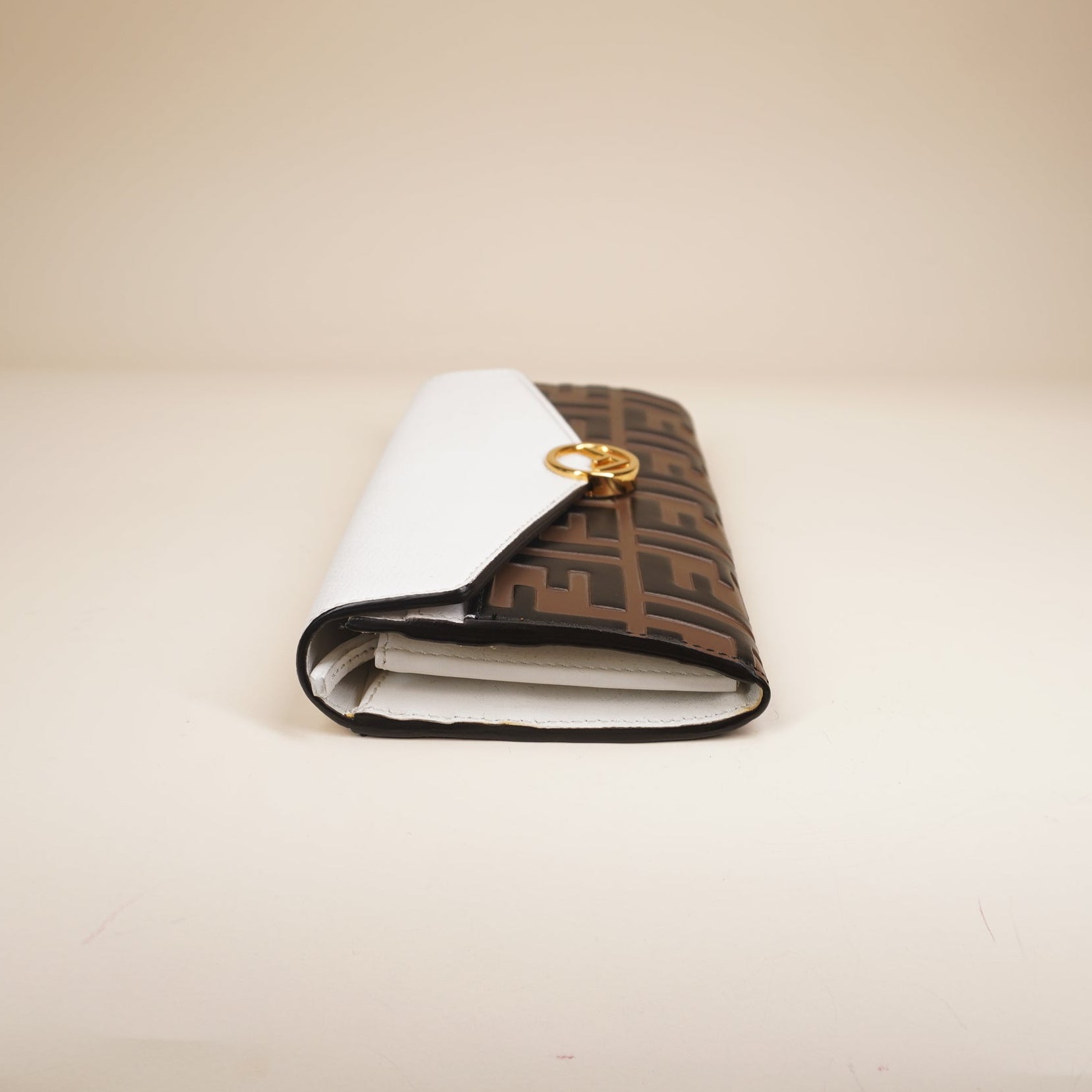 PRE-OWNED Vitello Cruise F is Fendi Bi-Color FF 1974 Embossed Continental Envelope WOC