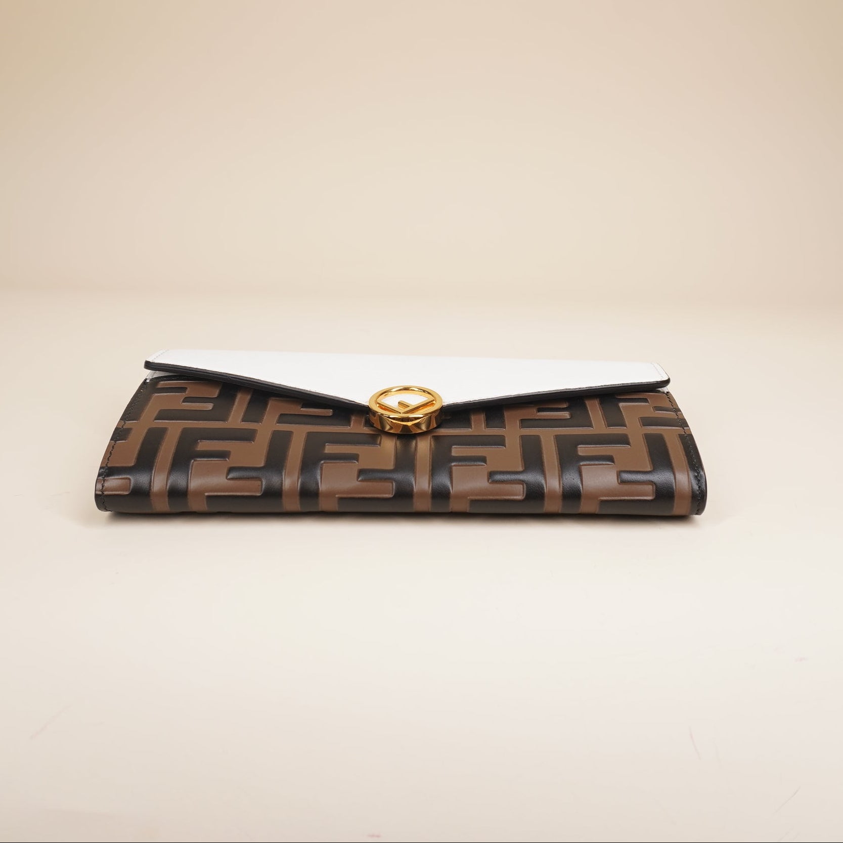 PRE-OWNED Vitello Cruise F is Fendi Bi-Color FF 1974 Embossed Continental Envelope WOC