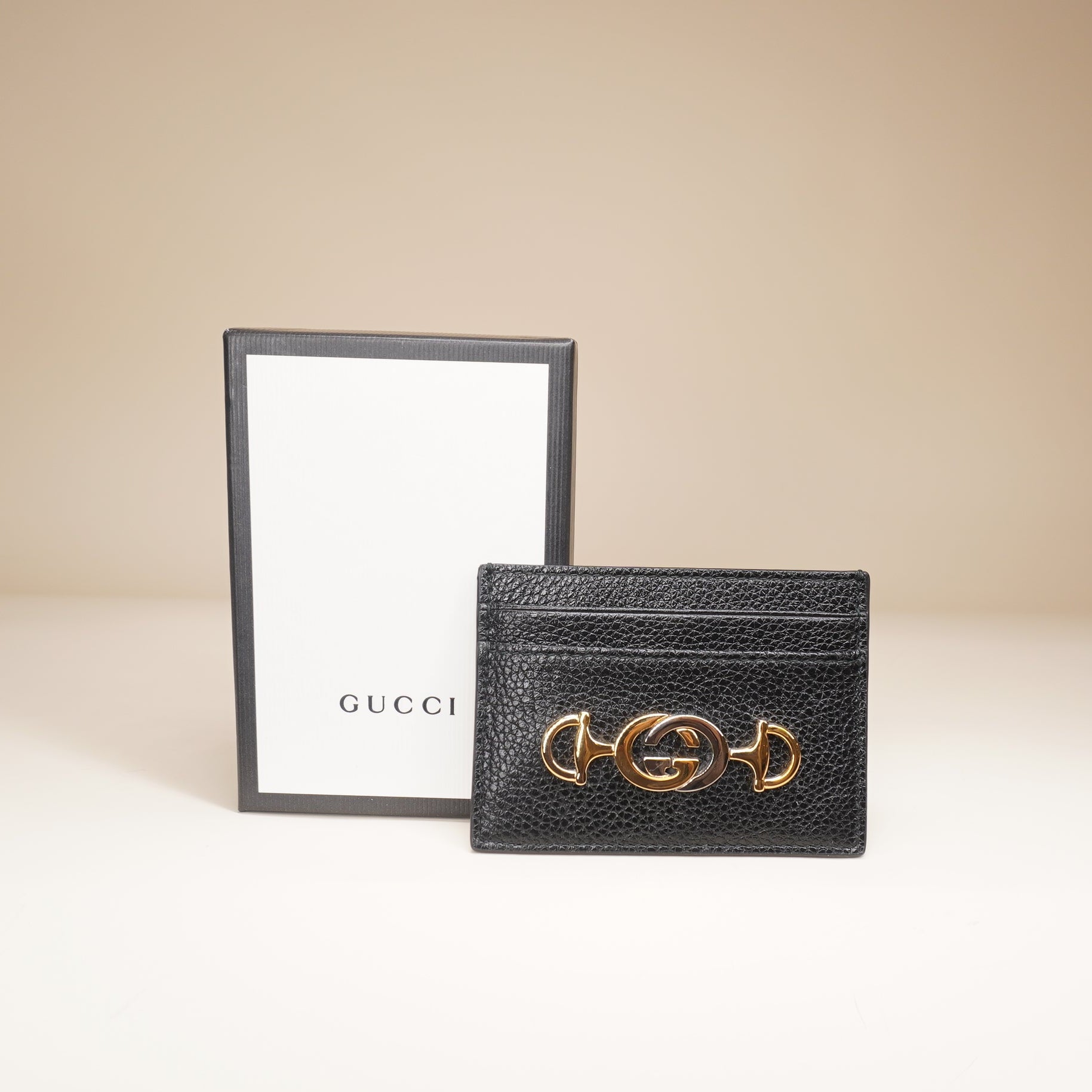 PRE-OWNED GG Black Leather Zumi Card Holder