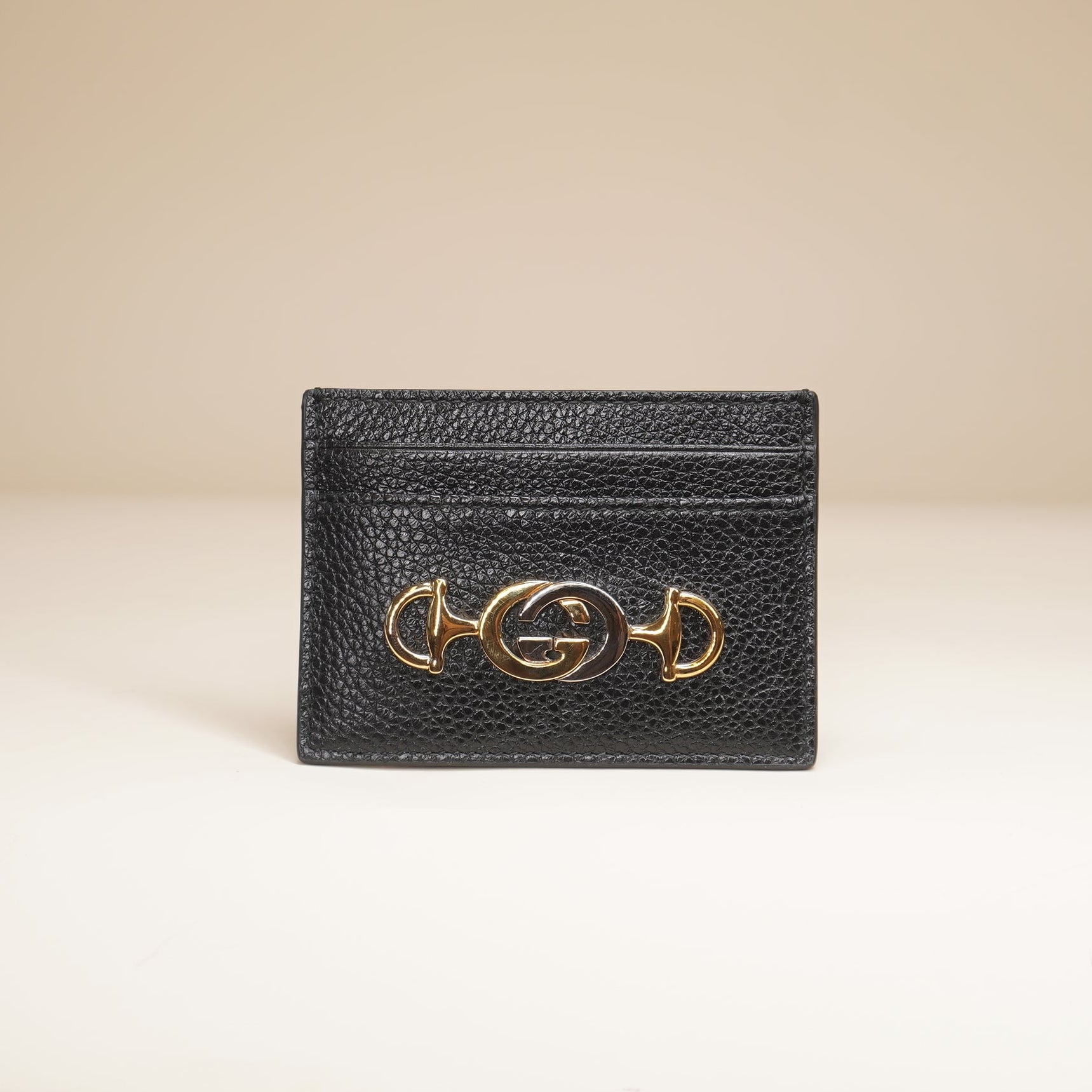 PRE-OWNED GG Black Leather Zumi Card Holder