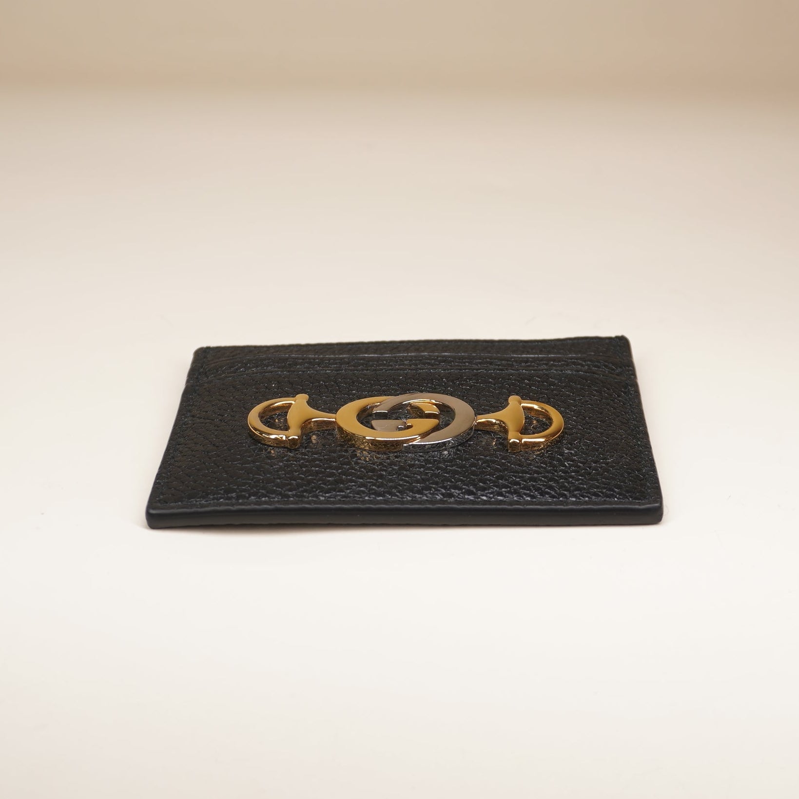 PRE-OWNED GG Black Leather Zumi Card Holder