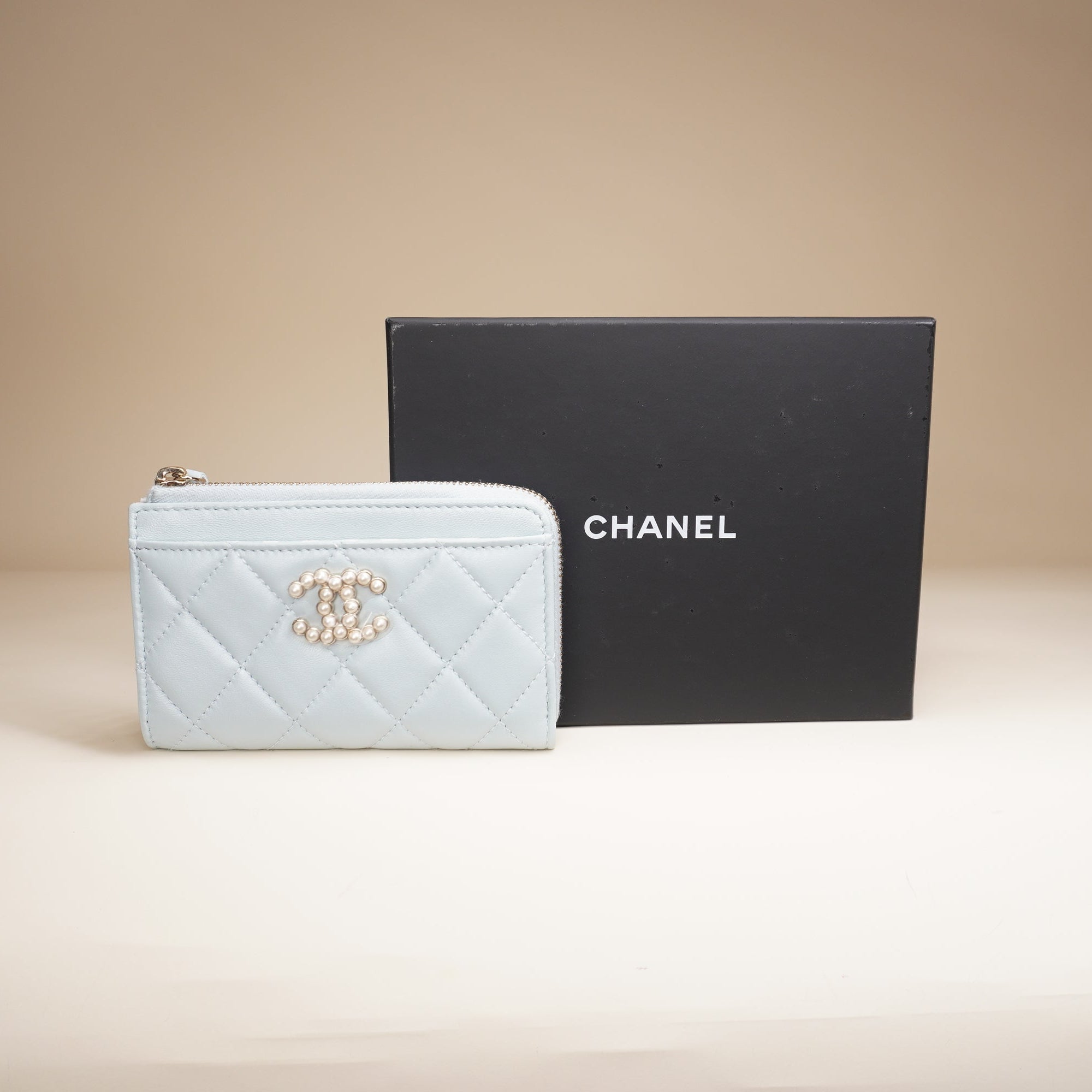 PRE-OWNED Blue Lambskin Card Holder