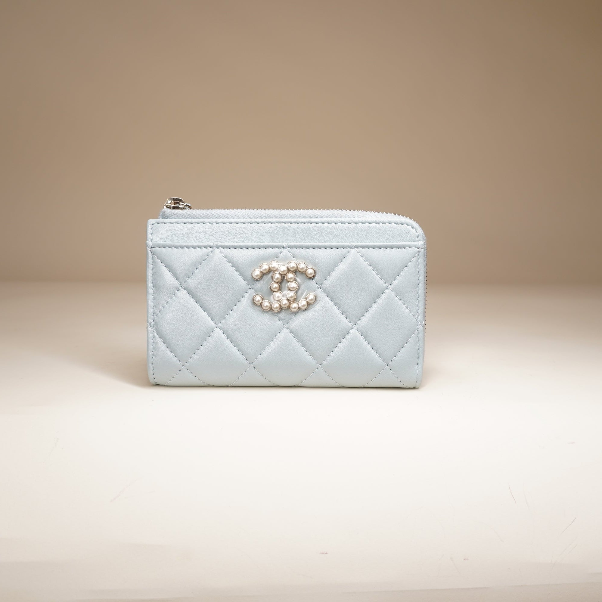 PRE-OWNED Blue Lambskin Card Holder