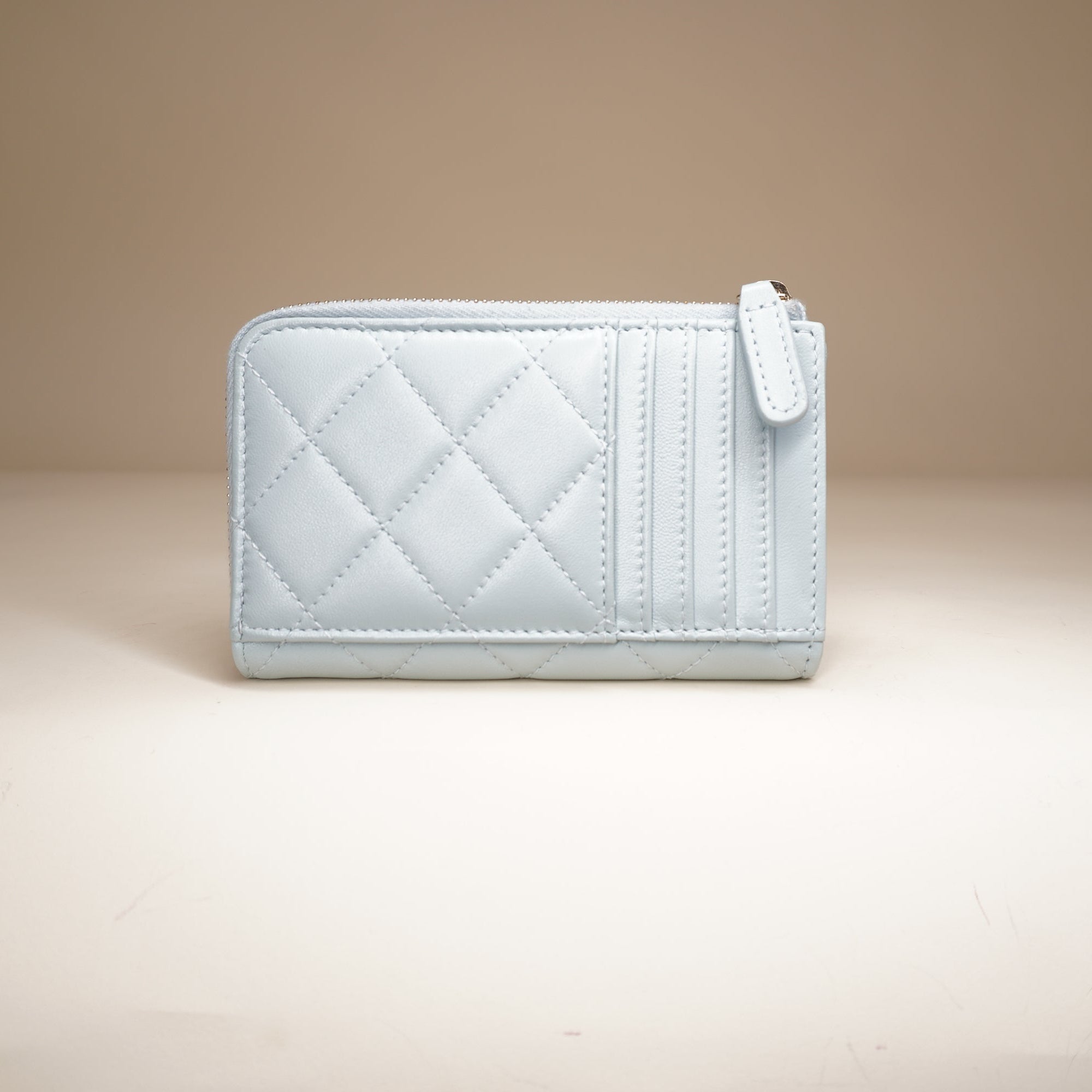 PRE-OWNED Blue Lambskin Card Holder