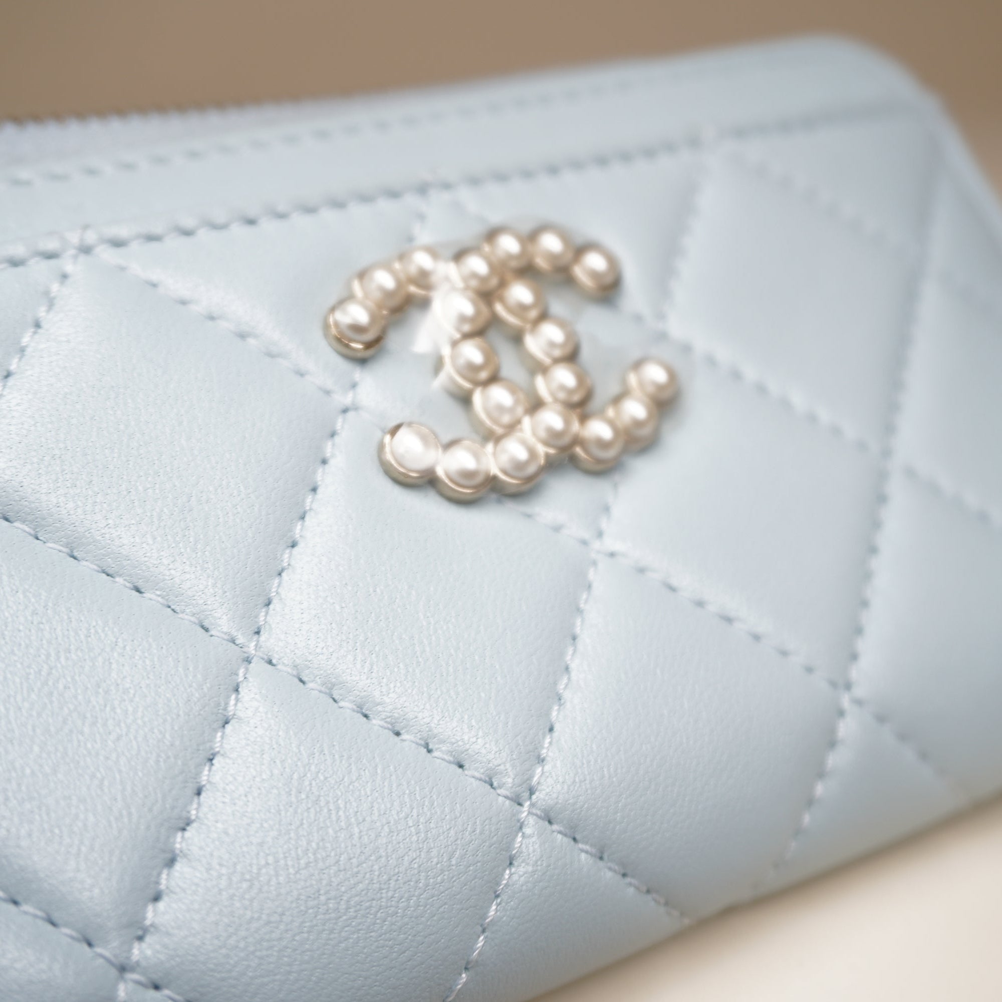 PRE-OWNED Blue Lambskin Card Holder