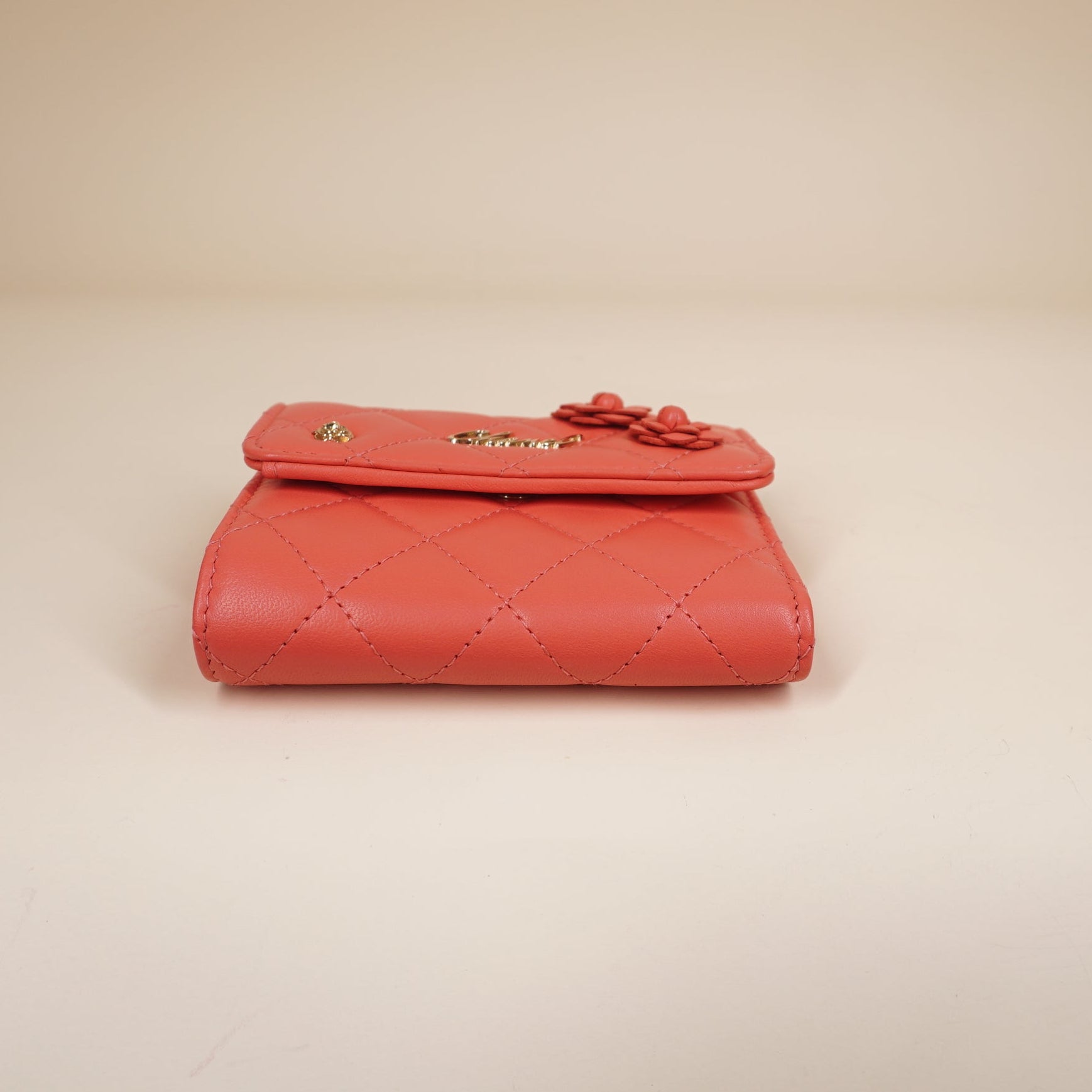 PRE-OWNED Pink Camellia Leather Long Wallet 
