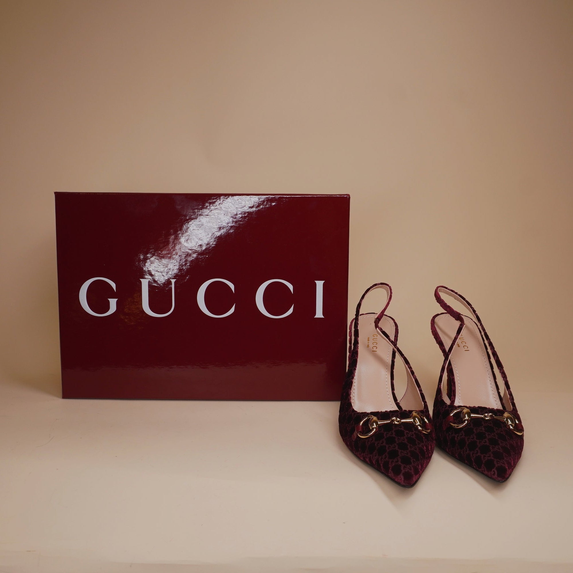 PRE-OWNED  GG Horsebit Velvet Slingback Pump 7.5