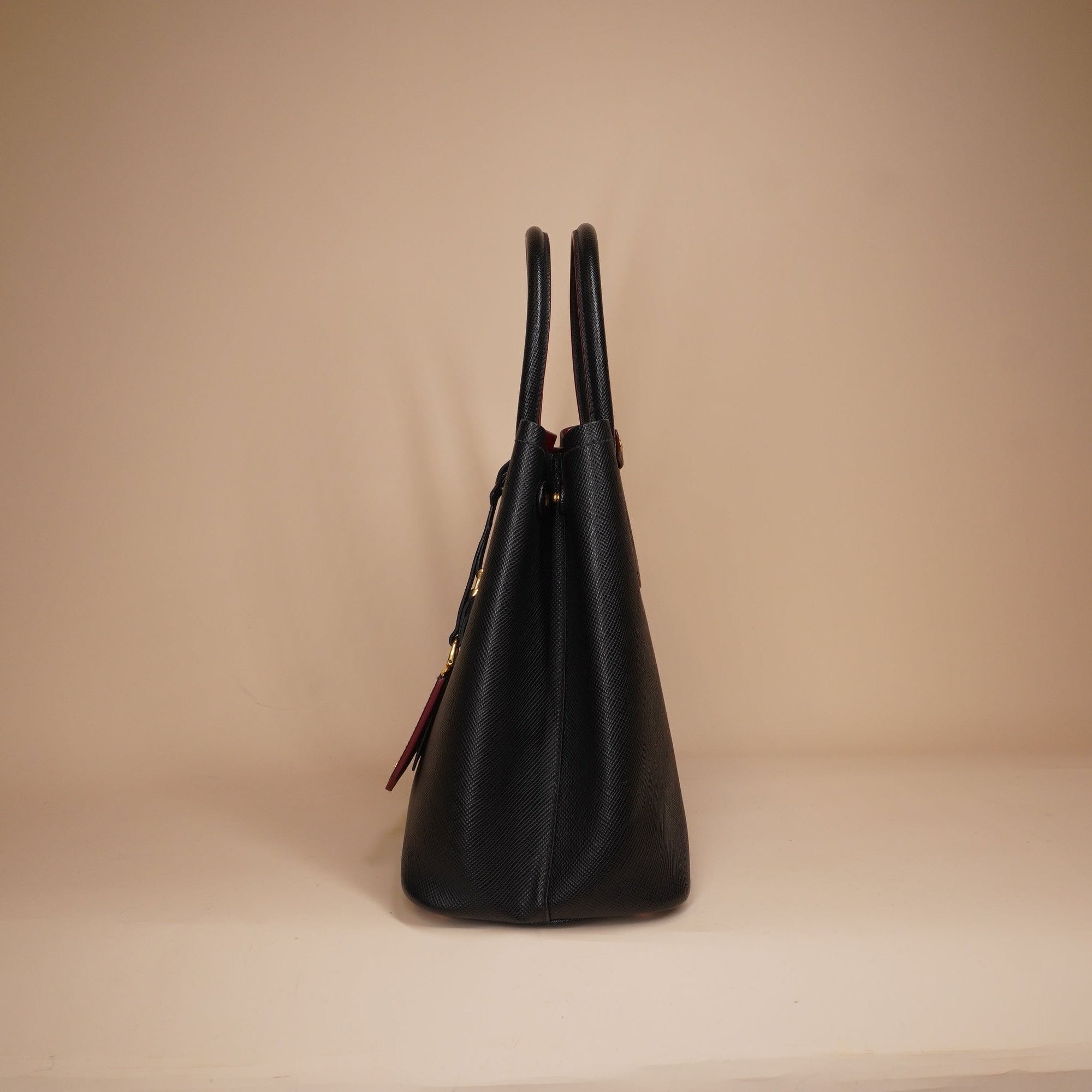 PRE-OWNED  Black Saffiano Cuir Medium Double Shoulder Bag 