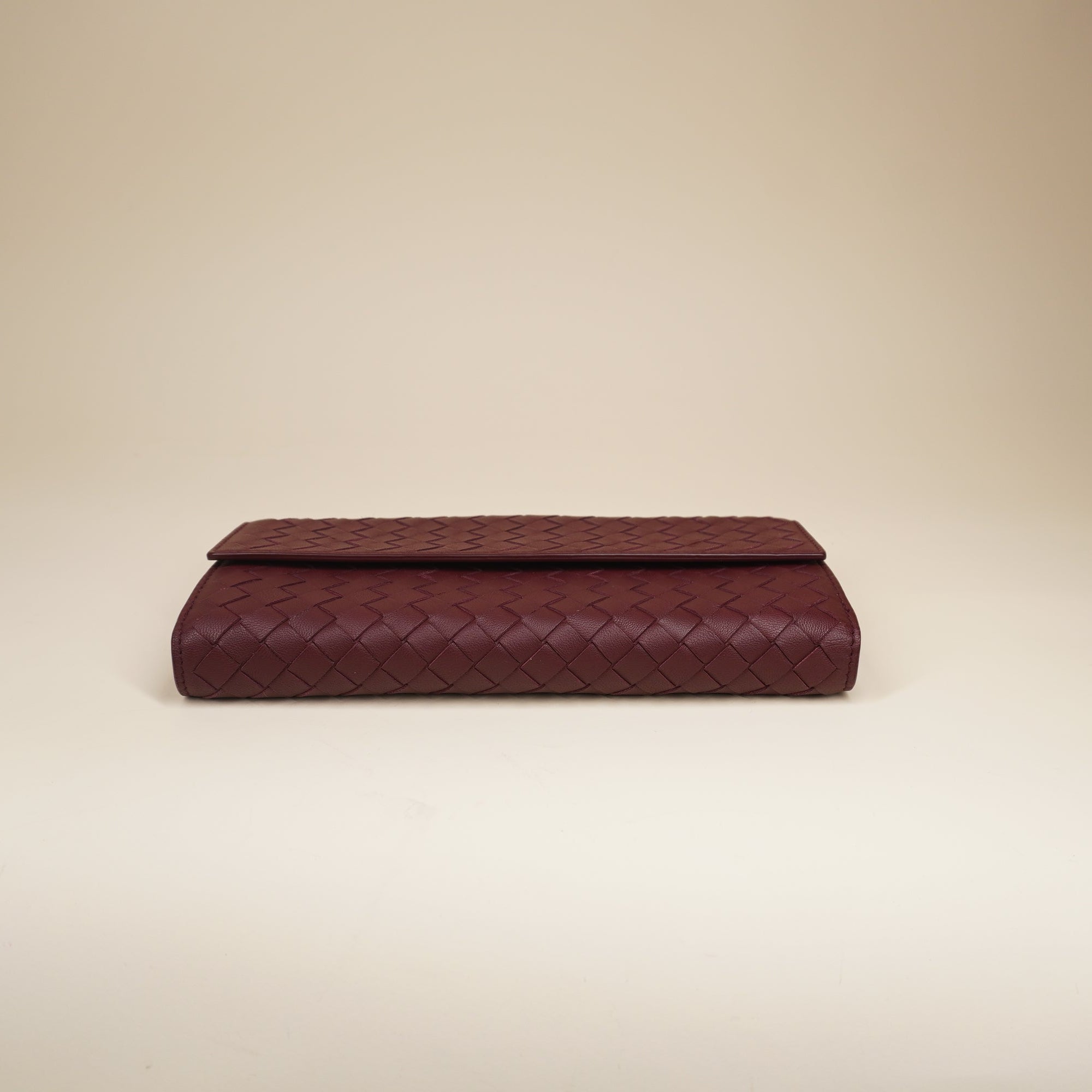 PRE-OWNED  Burgundy Intrecciato Leather Continental Flap Wallet