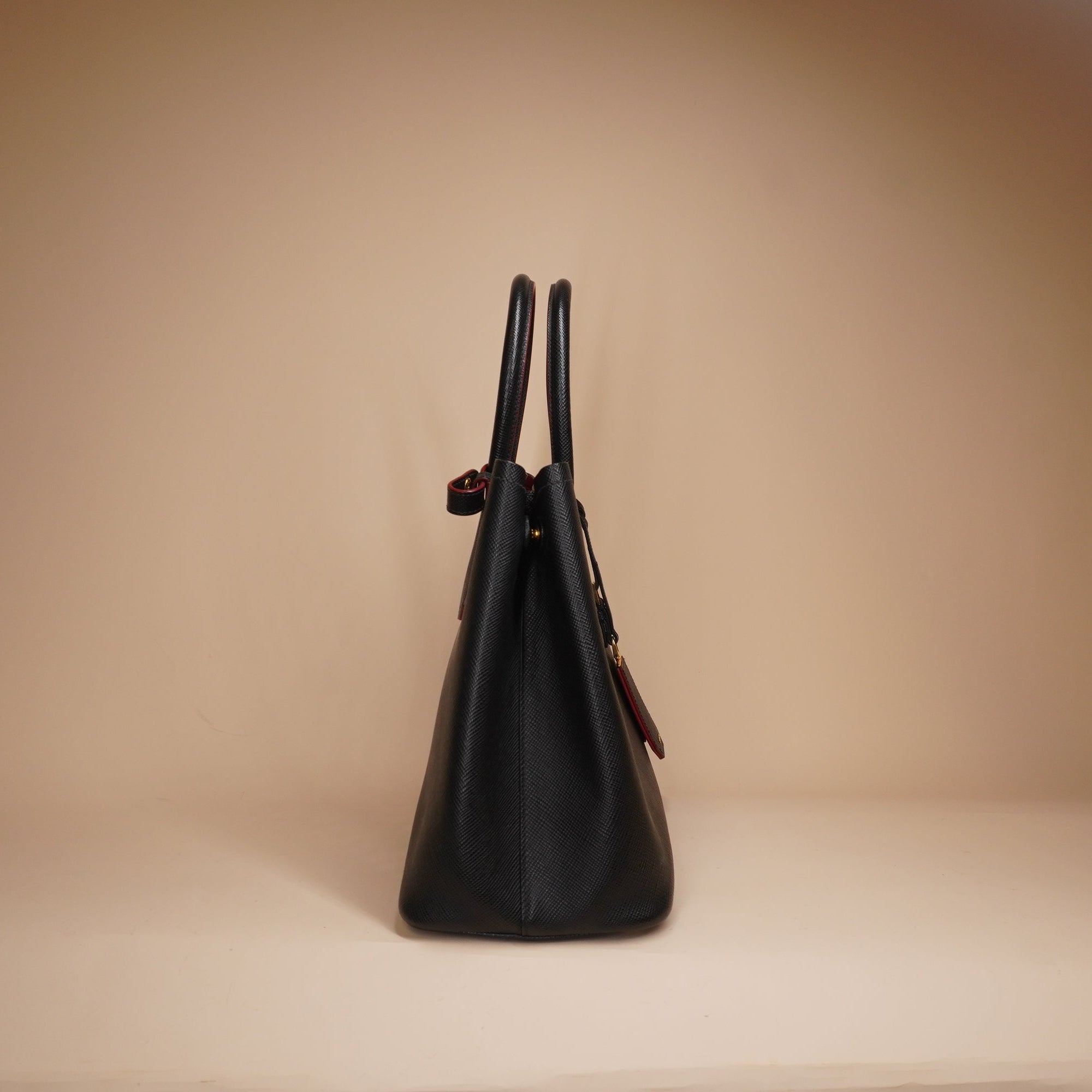 PRE-OWNED  Black Saffiano Cuir Medium Double Shoulder Bag 