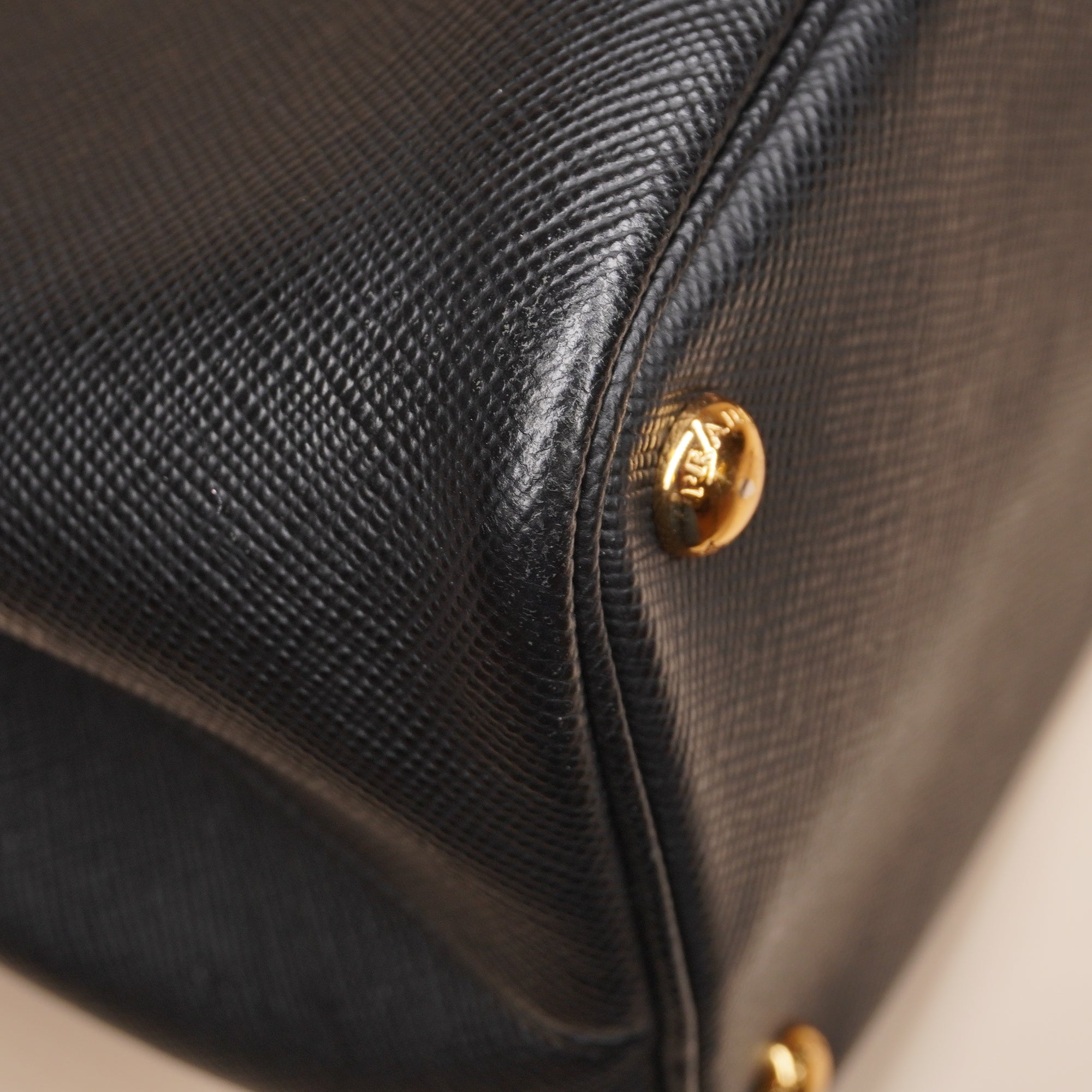 PRE-OWNED  Black Saffiano Cuir Medium Double Shoulder Bag 