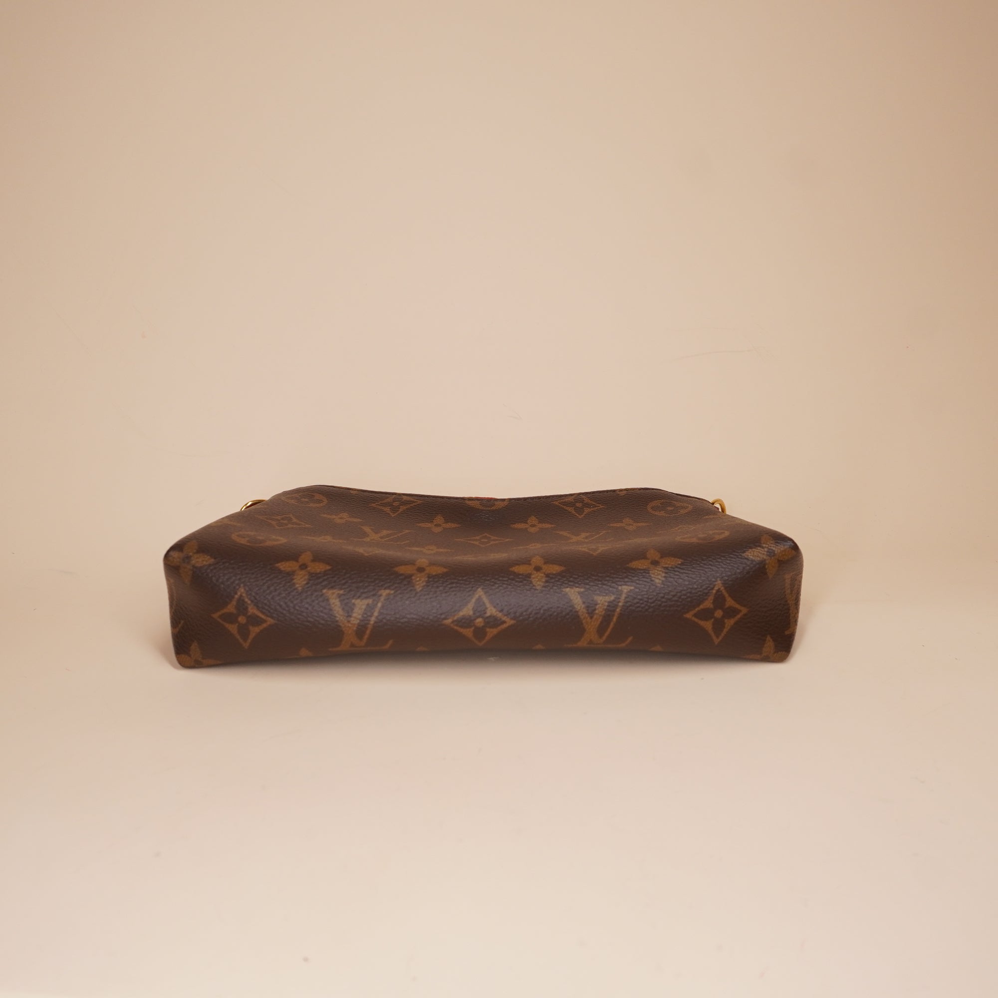 PRE-OWNED LV Monogram Pallas Clutch Cherry Red Gold Chain Strap