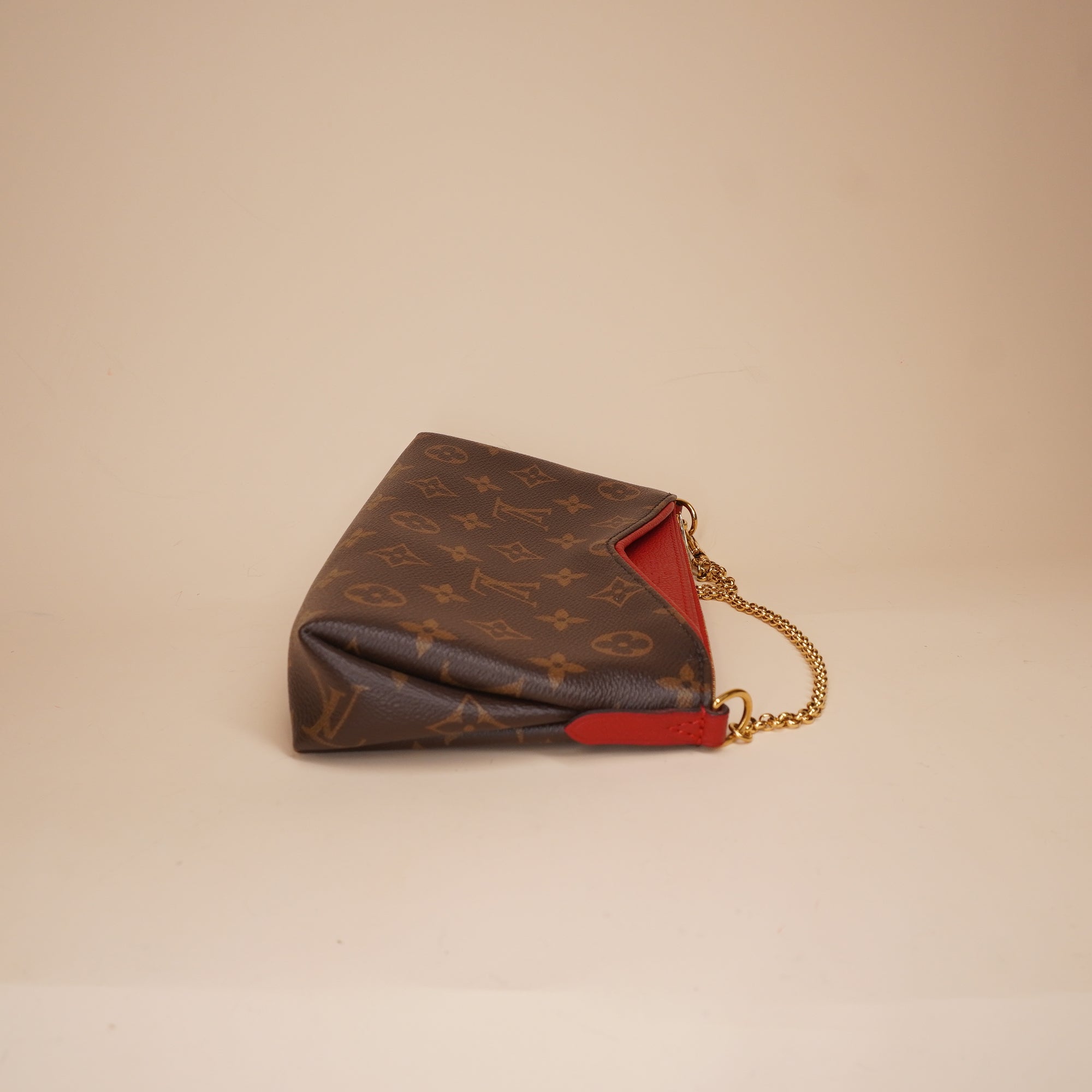 PRE-OWNED LV Monogram Pallas Clutch Cherry Red Gold Chain Strap