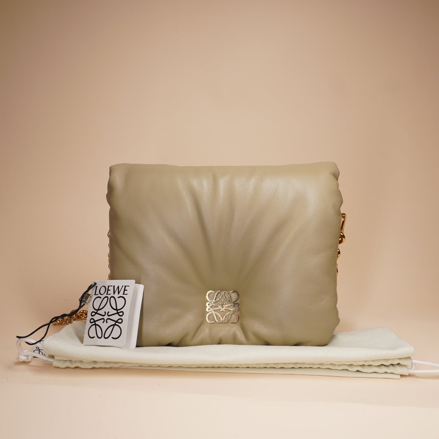 PRE-OWNED Green Goya Puffer Bag Leather Medium Shoulder Bag