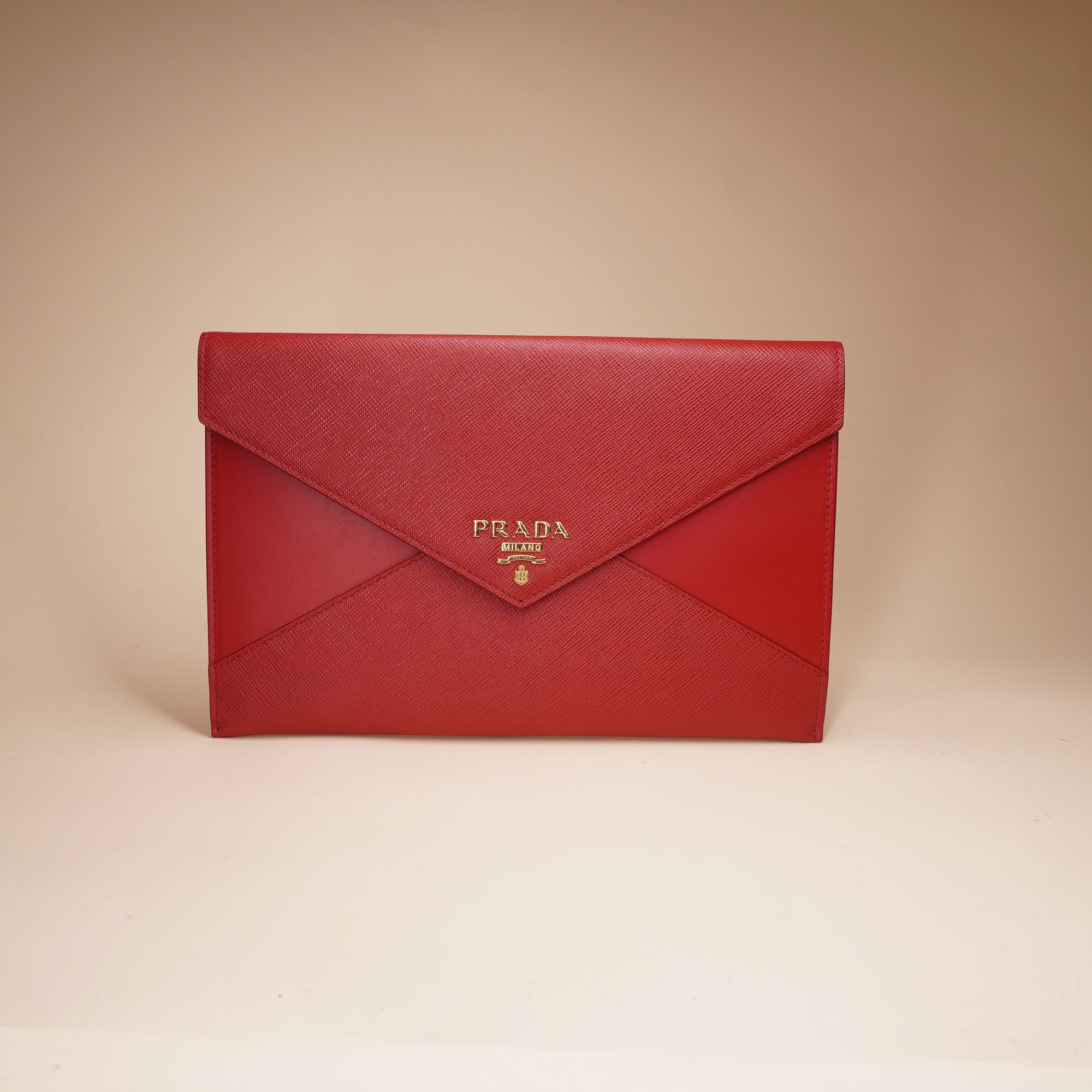 PRE-OWNED Red Saffiano Envelope Clutch
