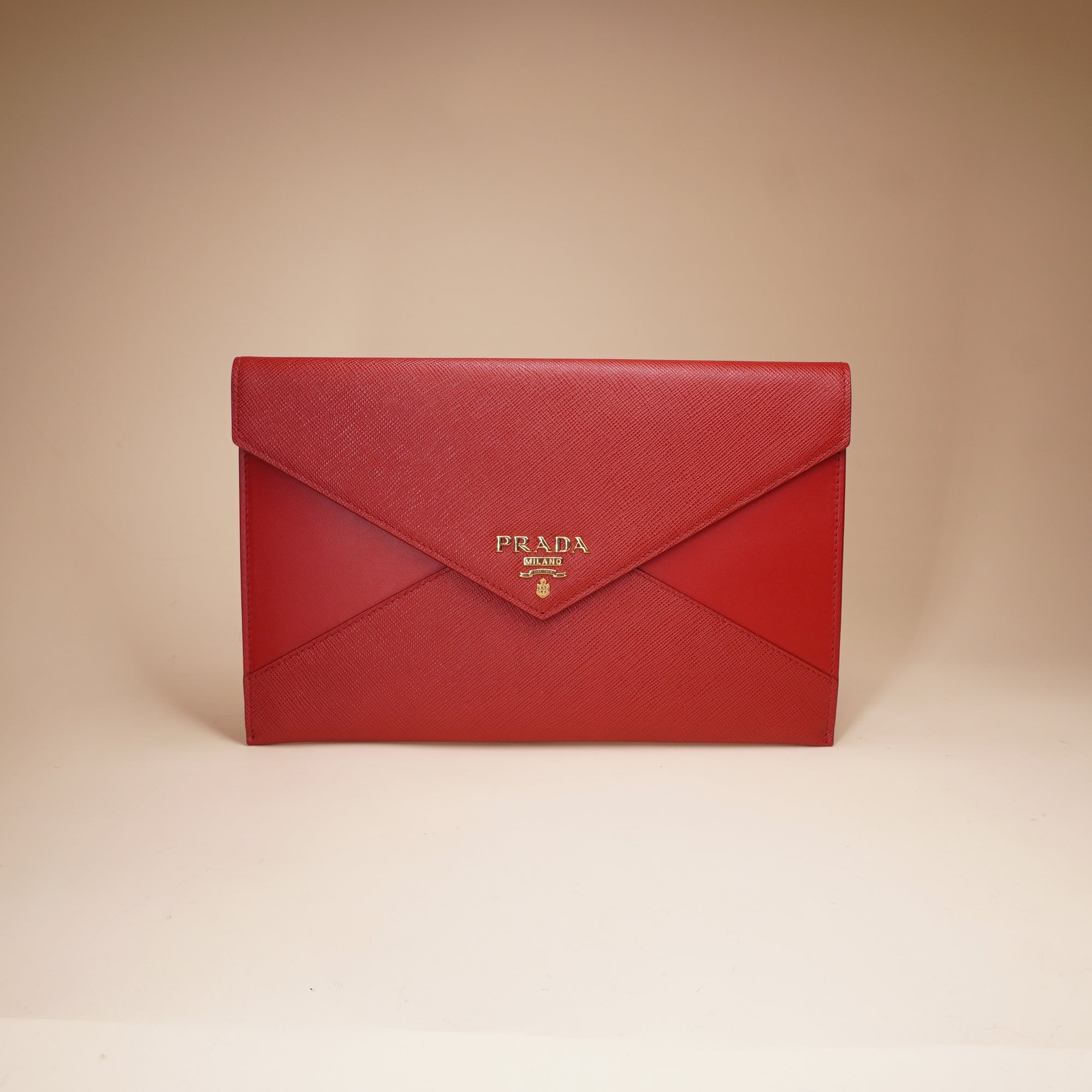 PRE-OWNED Red Saffiano Envelope Clutch