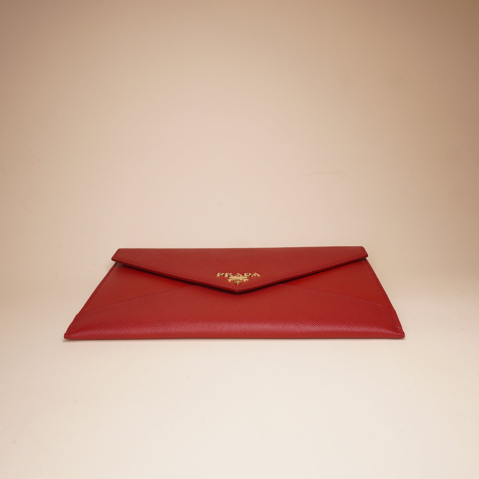 PRE-OWNED Red Saffiano Envelope Clutch