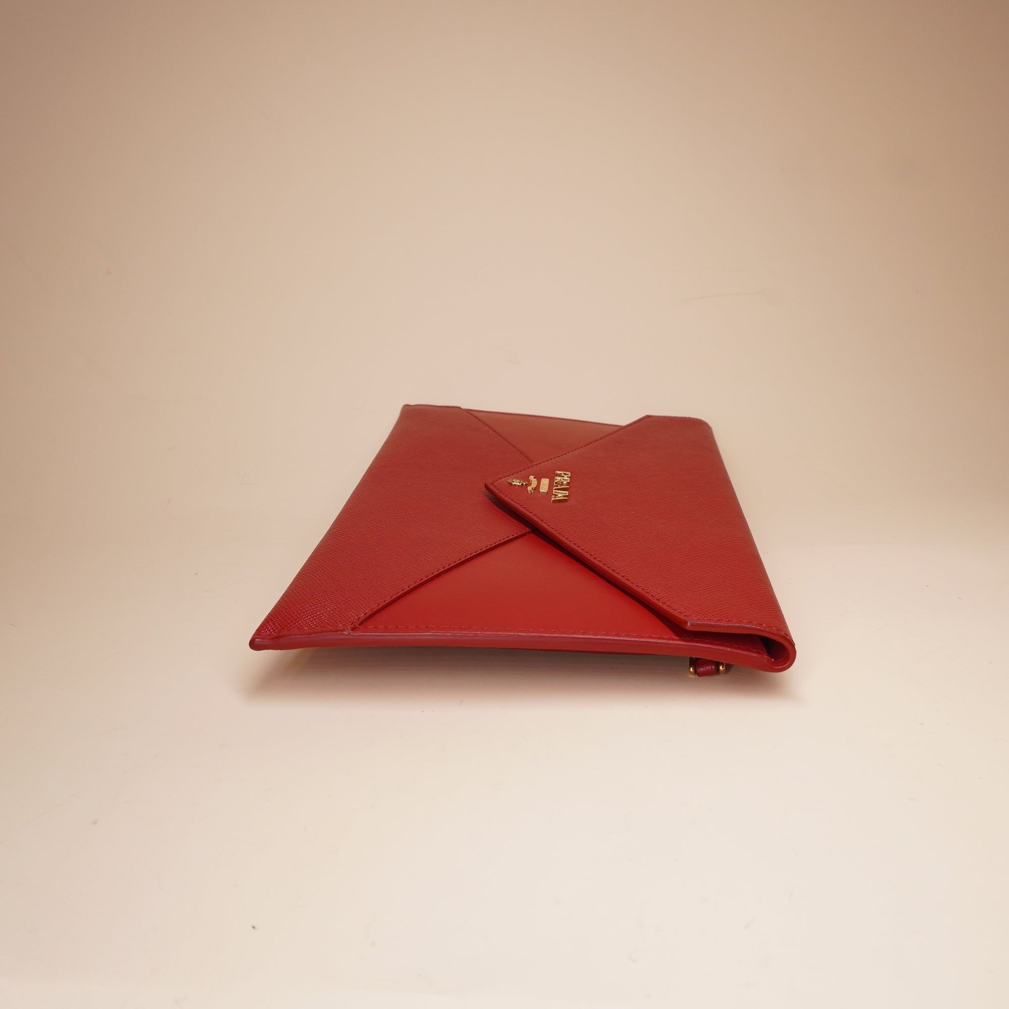 PRE-OWNED Red Saffiano Envelope Clutch