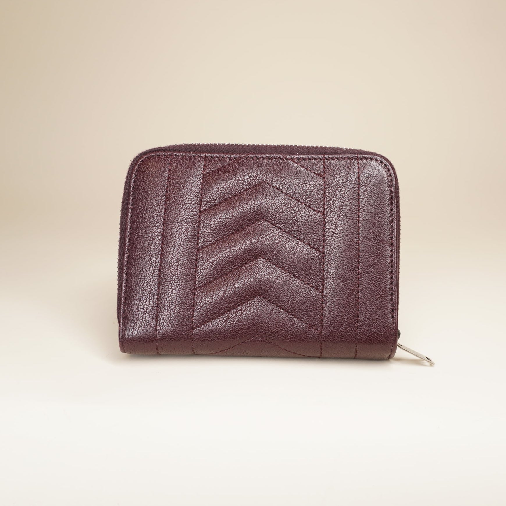 PRE-OWNED YSL Burgundy Leather Monogram Zip Around Short Wallet