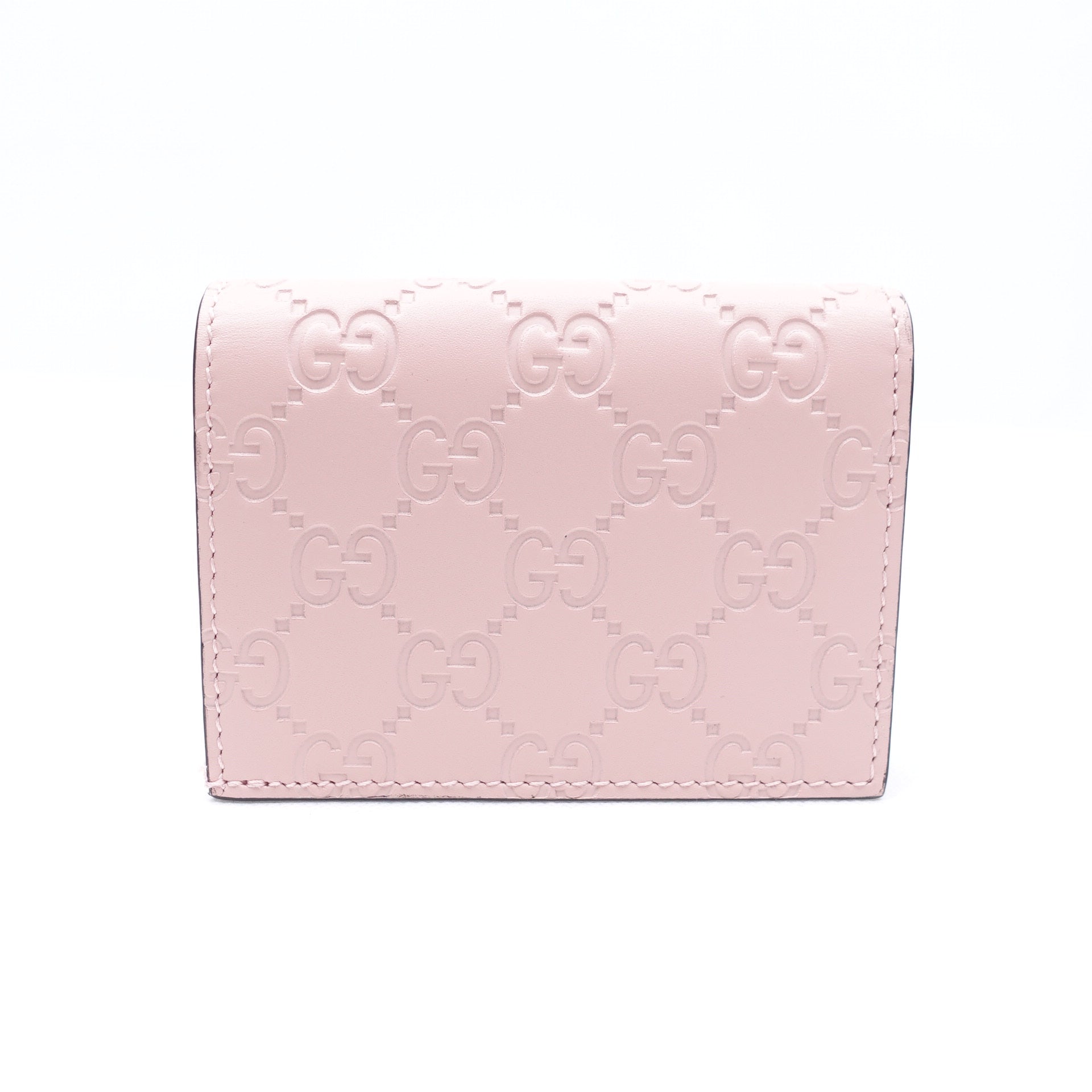 Cartera con tarjetero Guccissima Signature Crystal Cat de segunda mano, color rosa caramelo claro