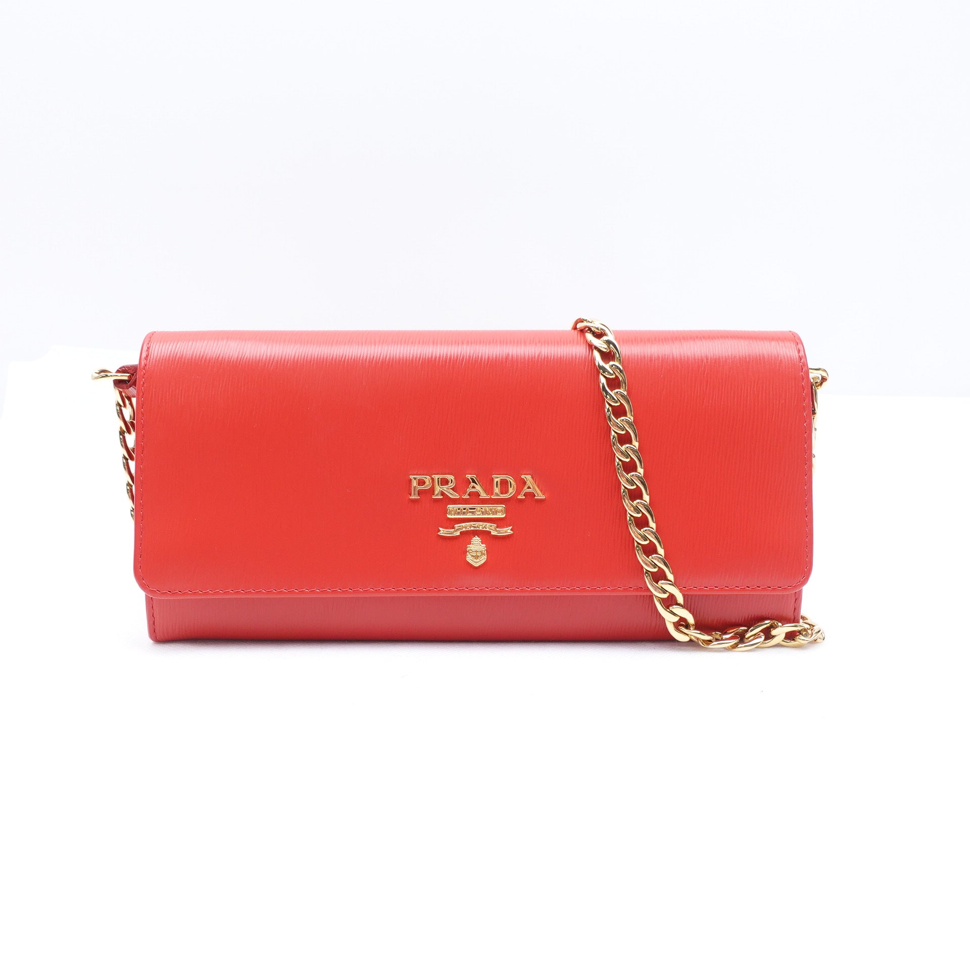 PRE-OWNED Red Vitello Move Leather Wallet on Chain