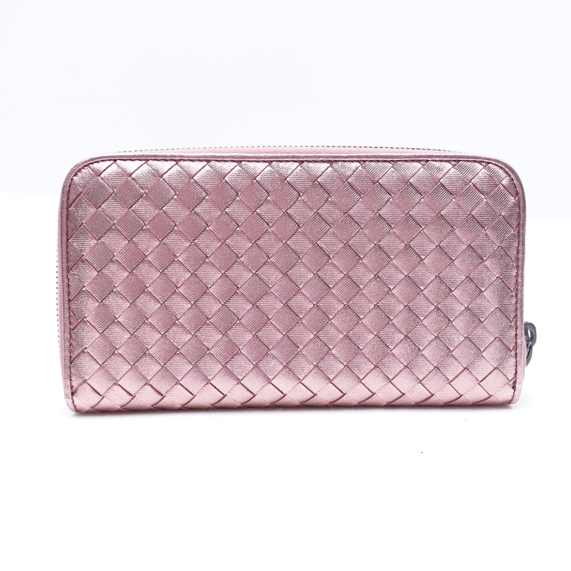 PRE-OWNED Metallic Pink Intrecciato Leather Long Wallet