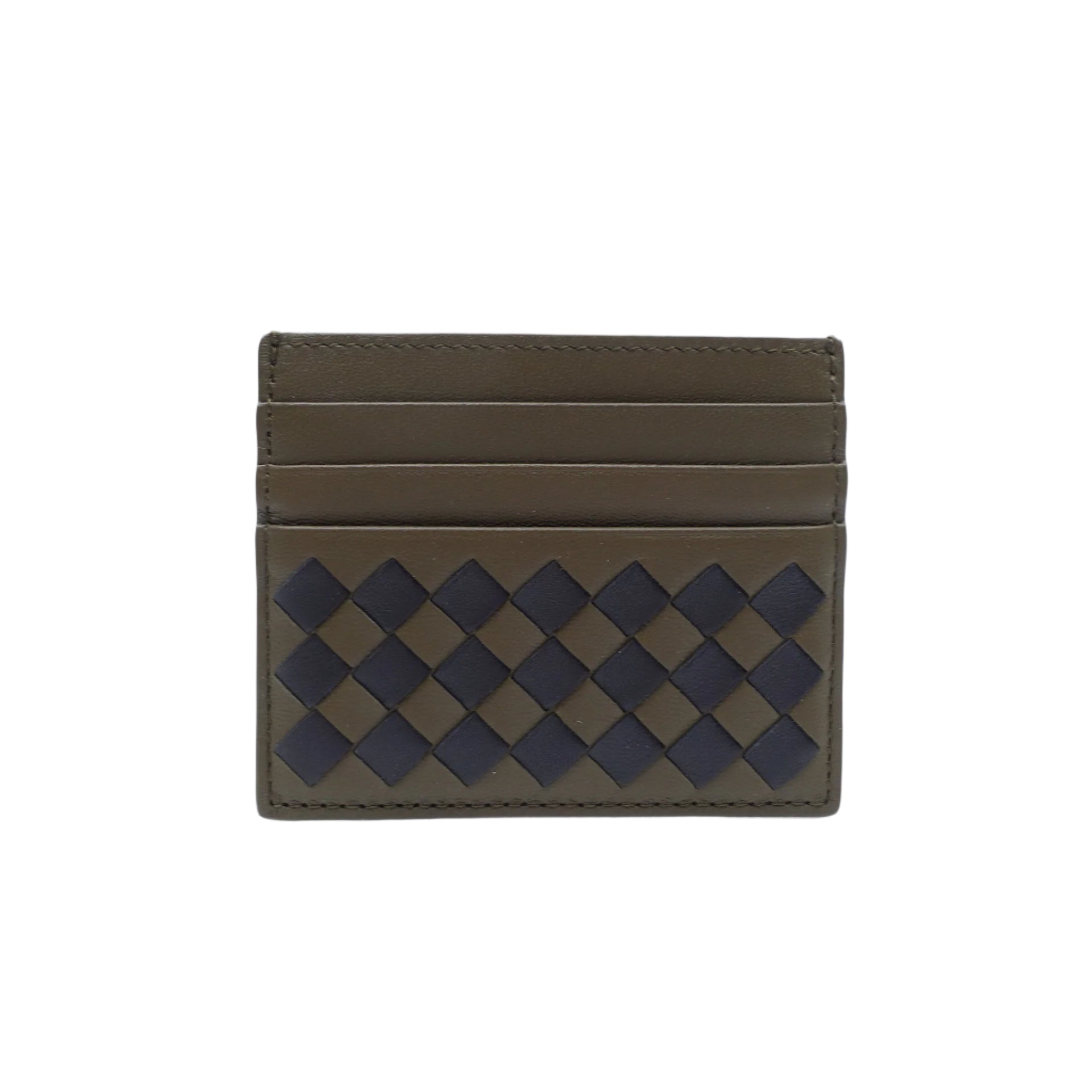 PRE-OWNED Two Tone Intrecciatto Olive Card Holder
