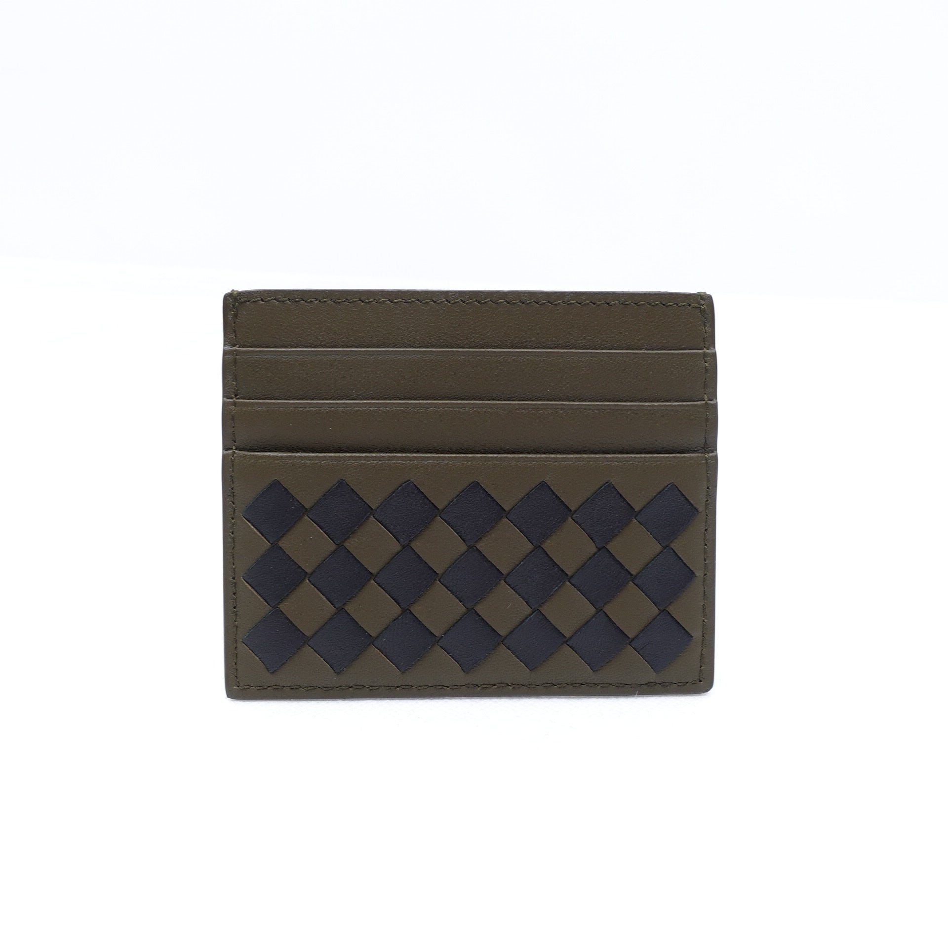 PRE-OWNED Two Tone Intrecciatto Olive Card Holder