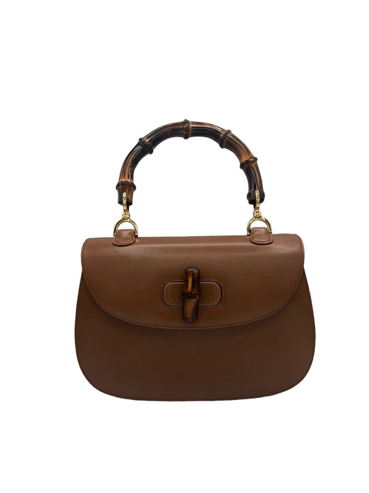 GUCCI - Brown Patent Leather Bamboo Handbag