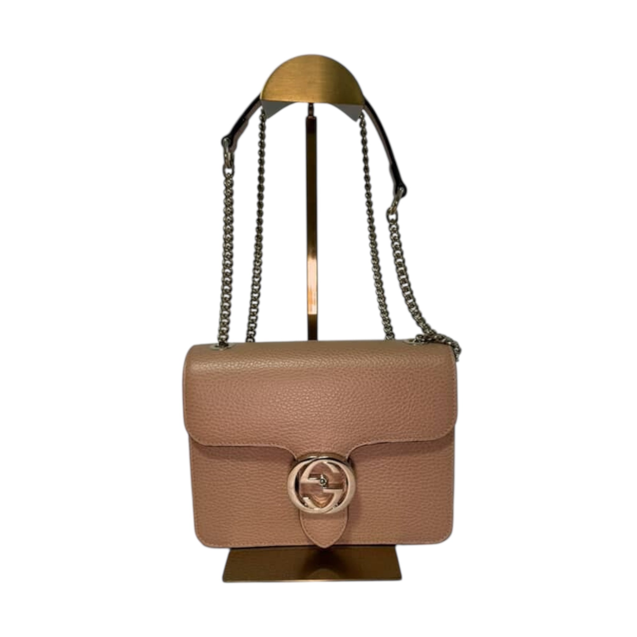 Bolso bandolera pequeño con G entrelazada de piel beige GG USADO