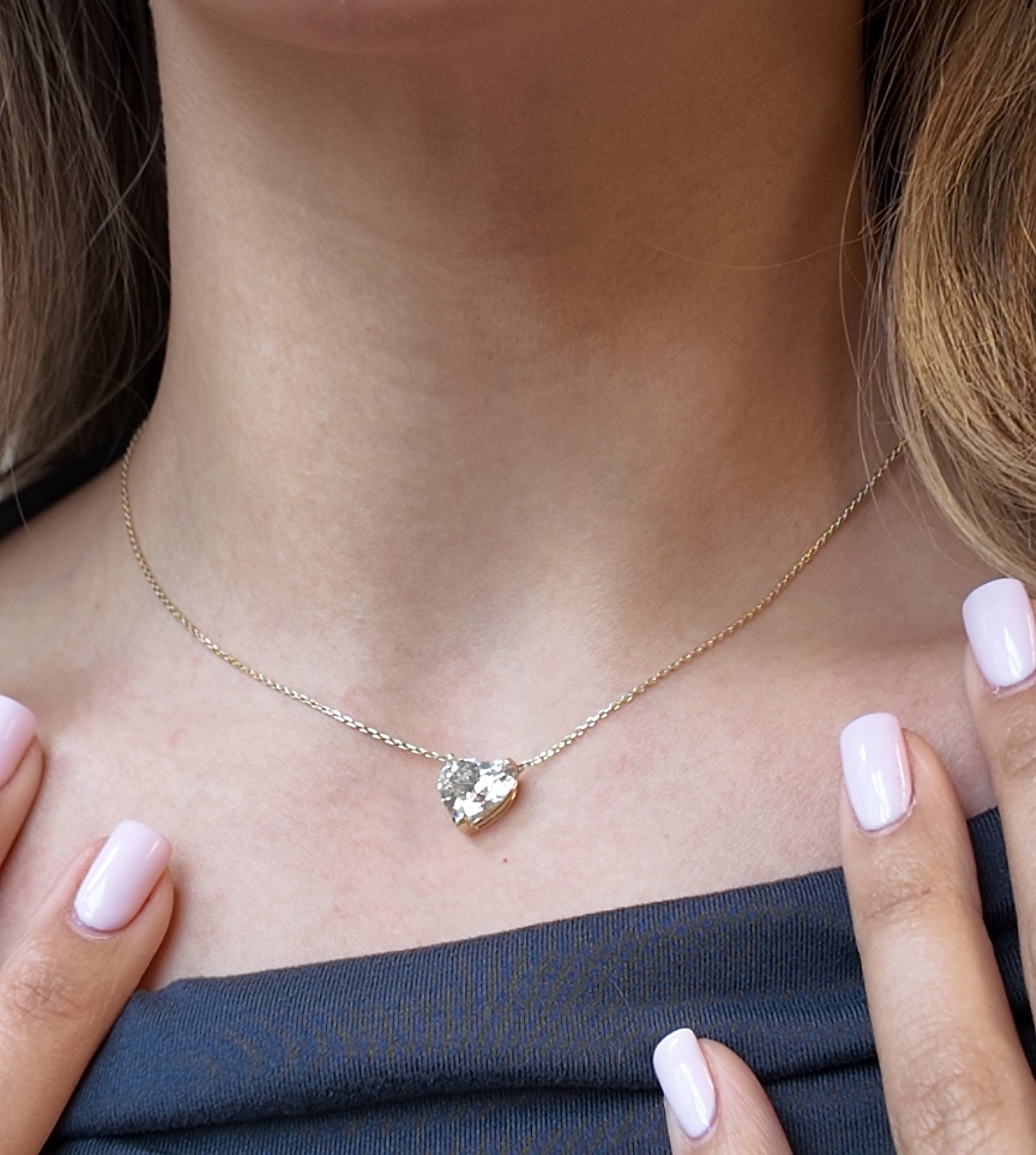 TDC - 14K Yellow Gold and 3 Ct Lab Diamond Heart Pendant Necklace