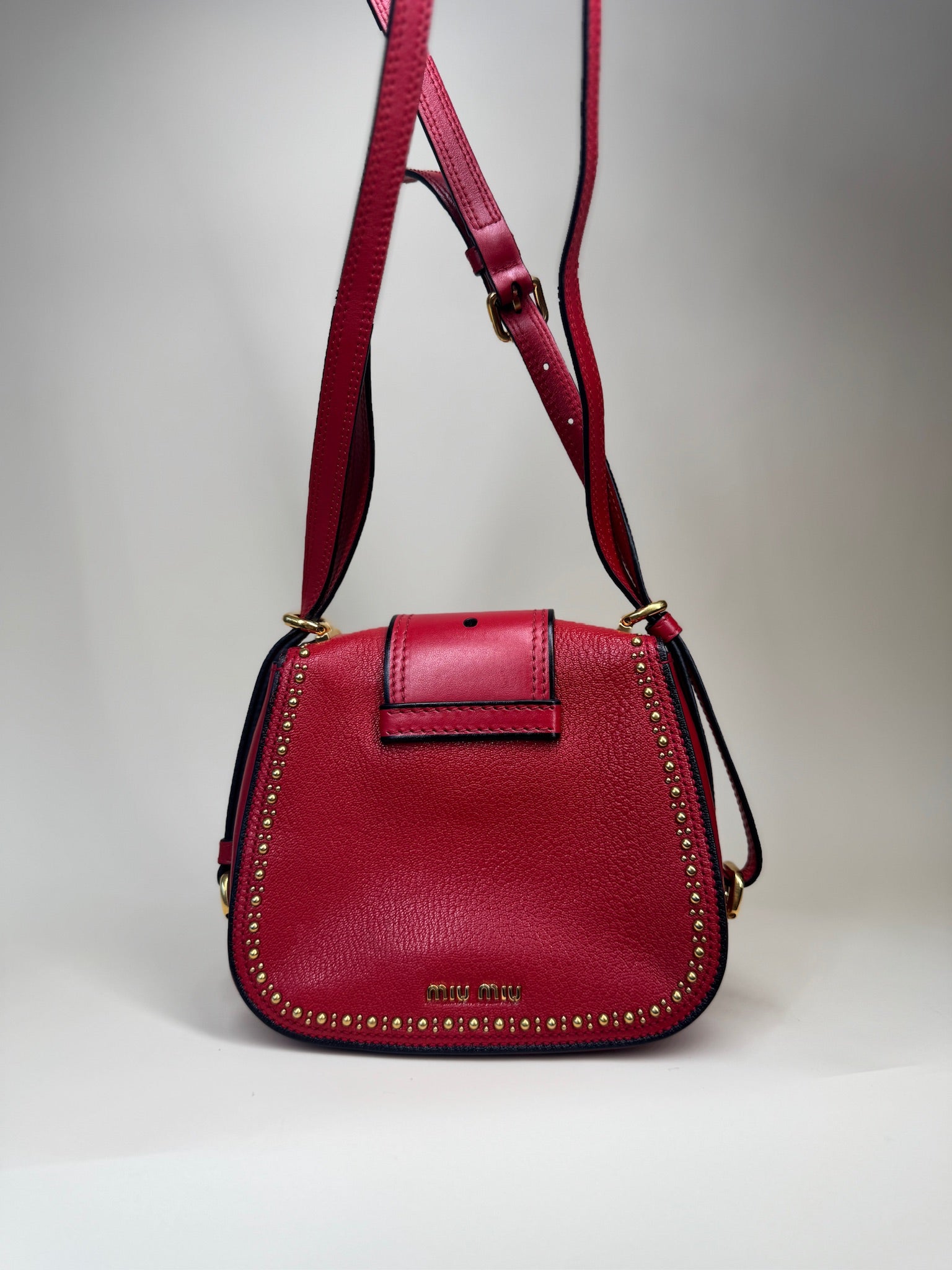 PRE-OWNED Red Embellished Leather Dahlia Crossbody Bag