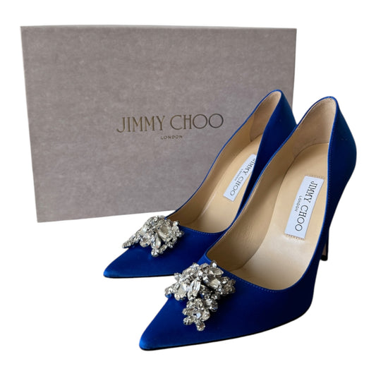 PRE-OWNED Blue Satin Crystal Embellished Manda Pumps