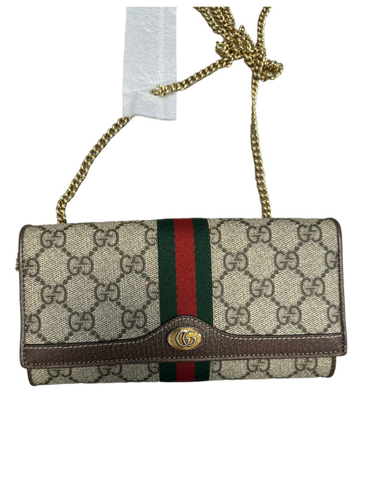 GUCCI- Ebony GG Supreme Canvas Ophidia GG Chain Wallet