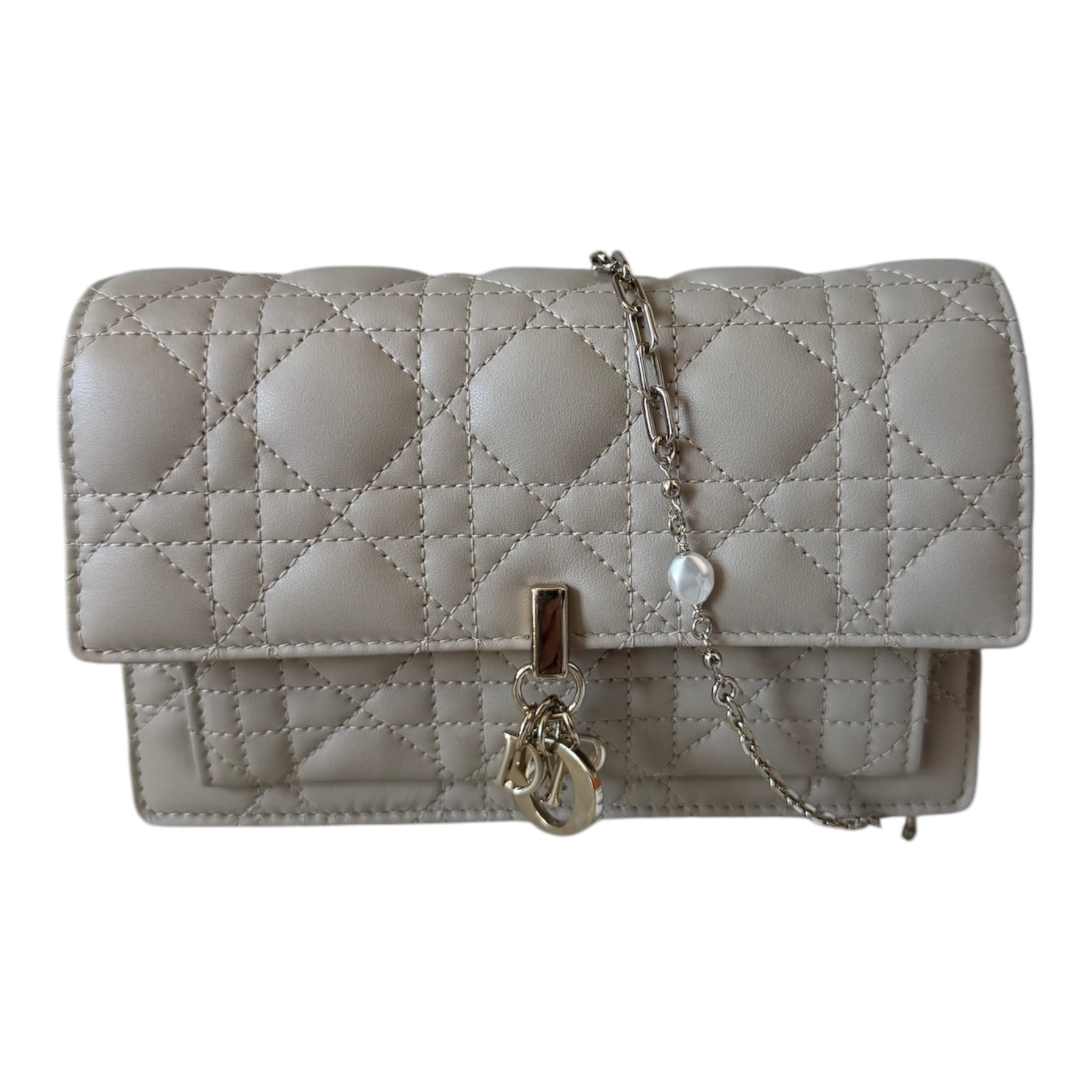 Cartera My Dior Daily Pouch de piel de cordero beige con cadena de segunda mano