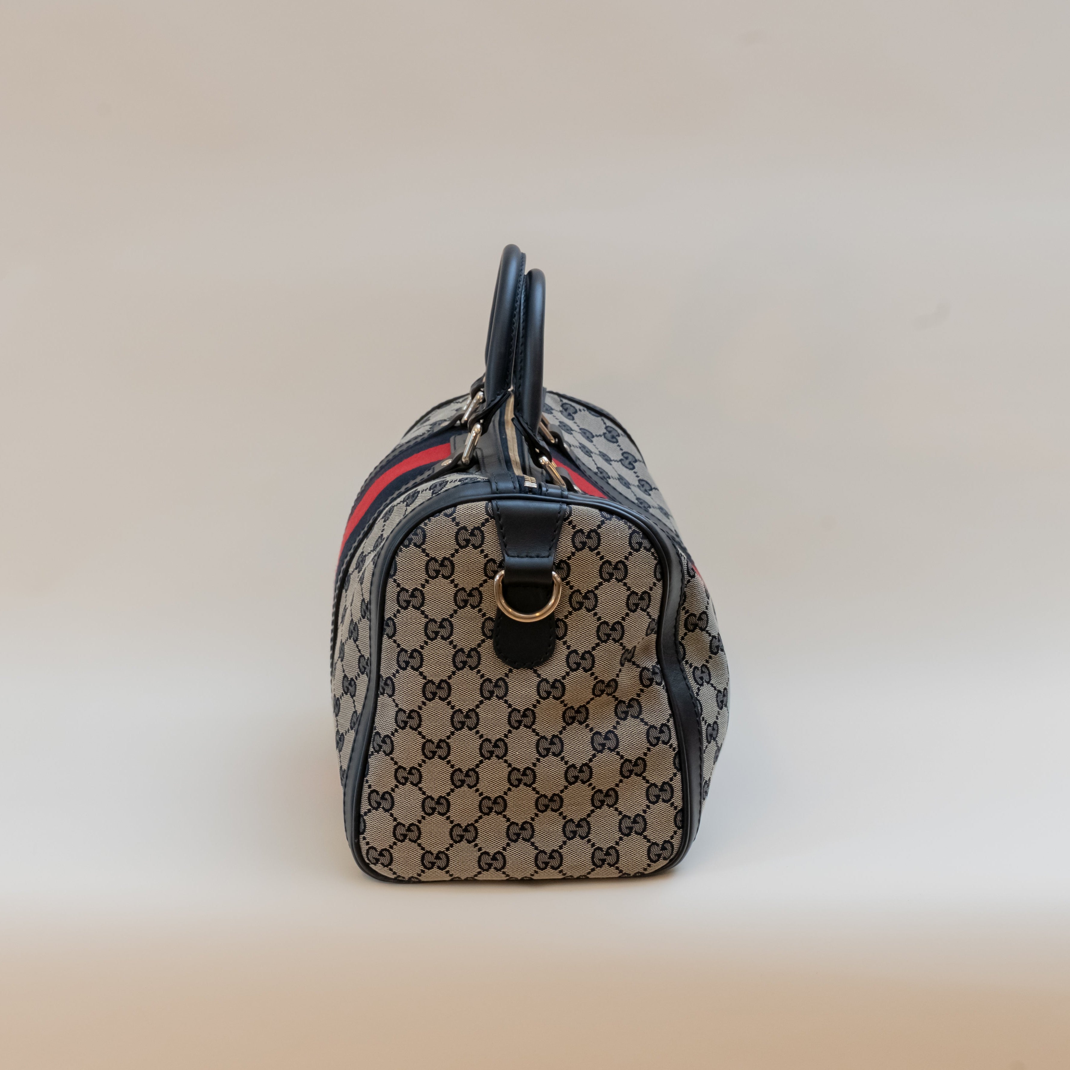 PRE-OWNED Navy Vintage Web Original GG Boston Bag