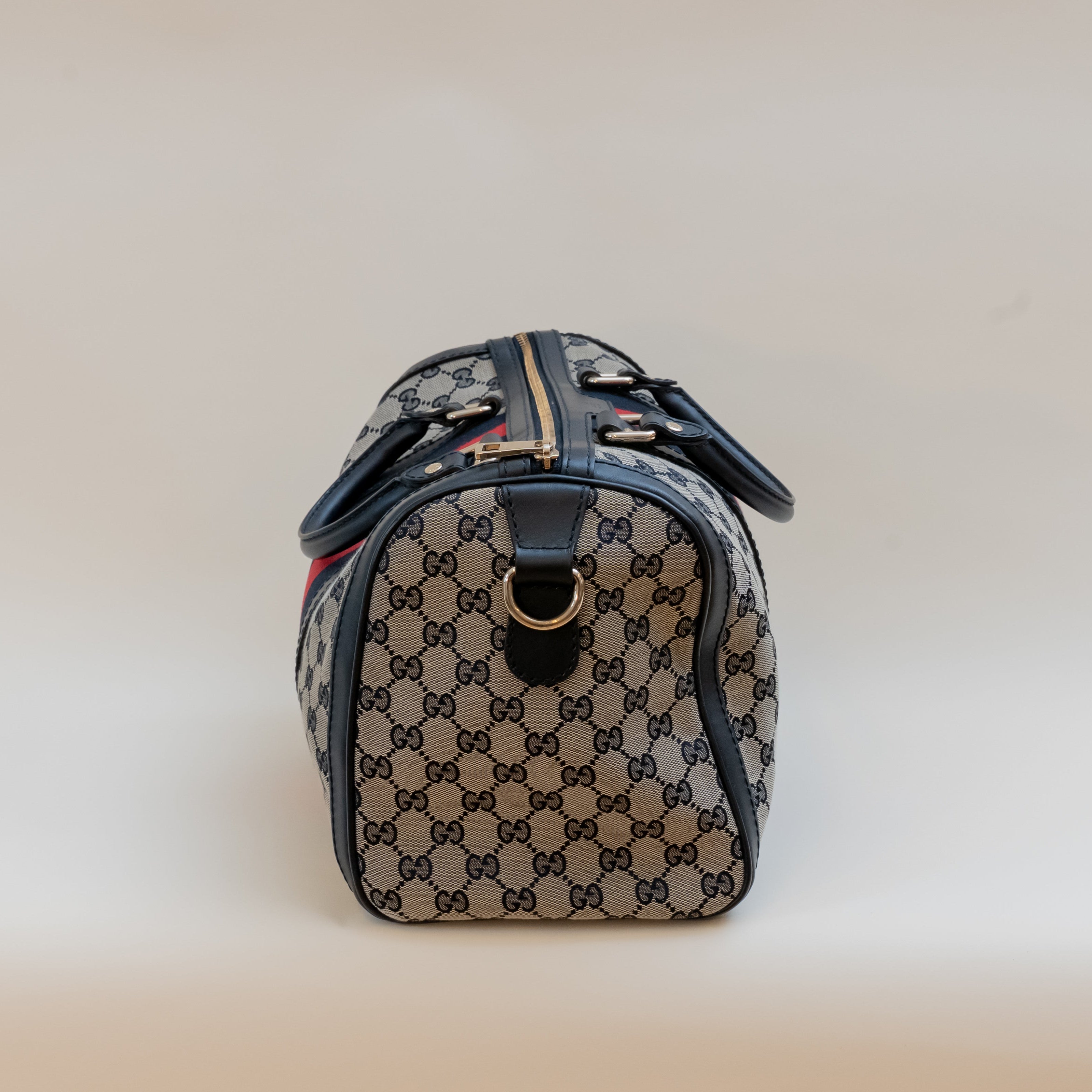 PRE-OWNED Navy Vintage Web Original GG Boston Bag