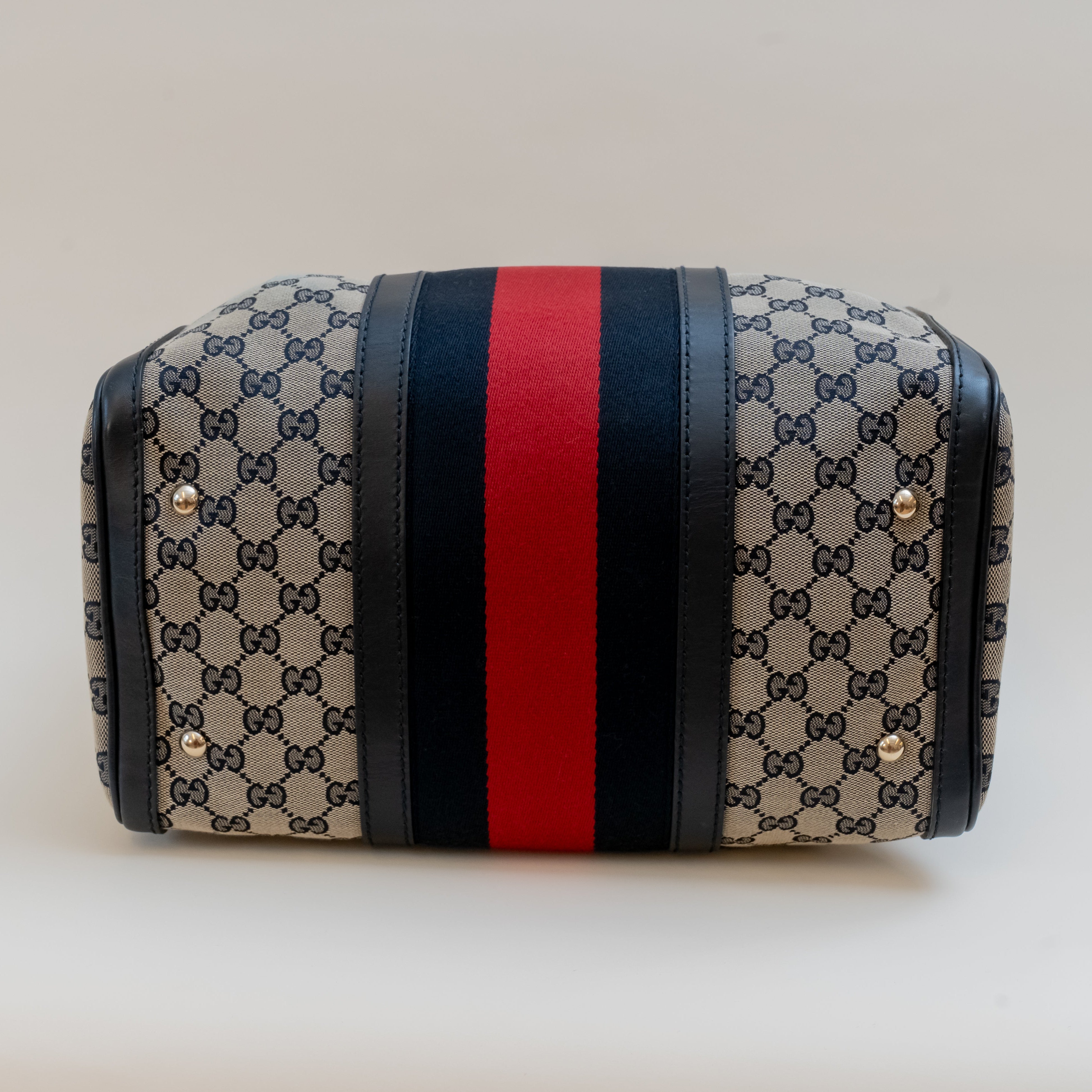 PRE-OWNED Navy Vintage Web Original GG Boston Bag