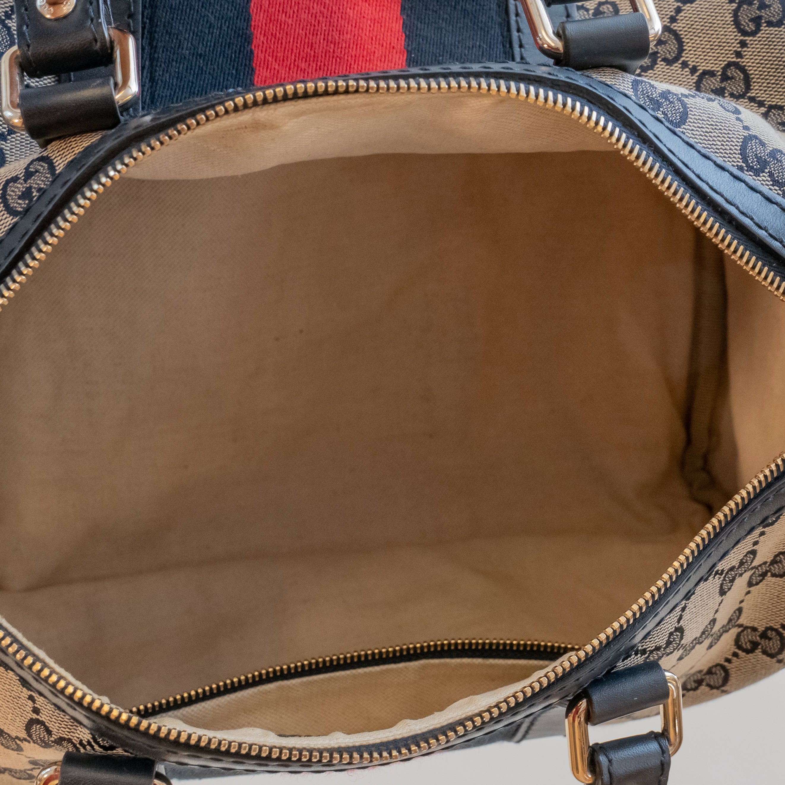 PRE-OWNED Navy Vintage Web Original GG Boston Bag