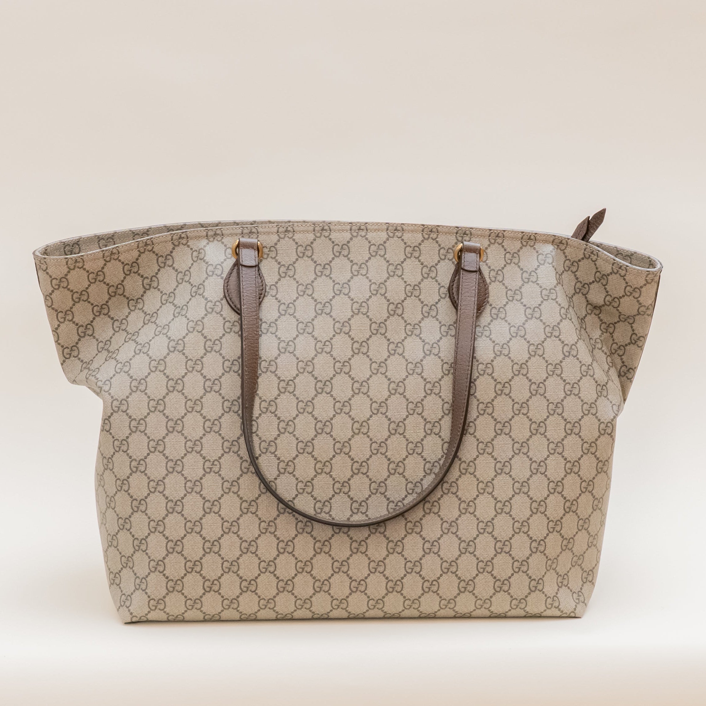 PRE-OWNED GG Supreme Monogram Shopper Tote Shoulder Bag