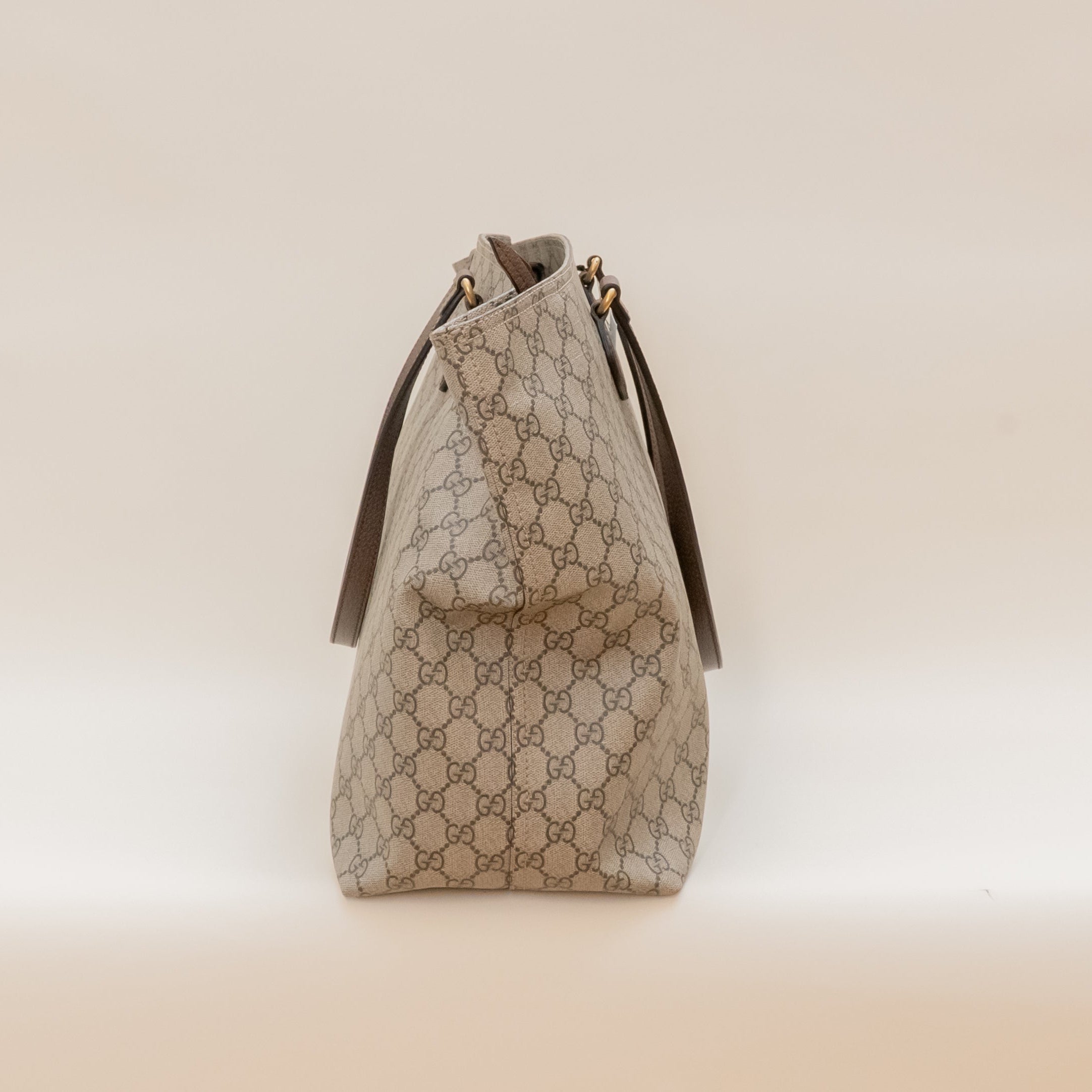 PRE-OWNED GG Supreme Monogram Shopper Tote Shoulder Bag