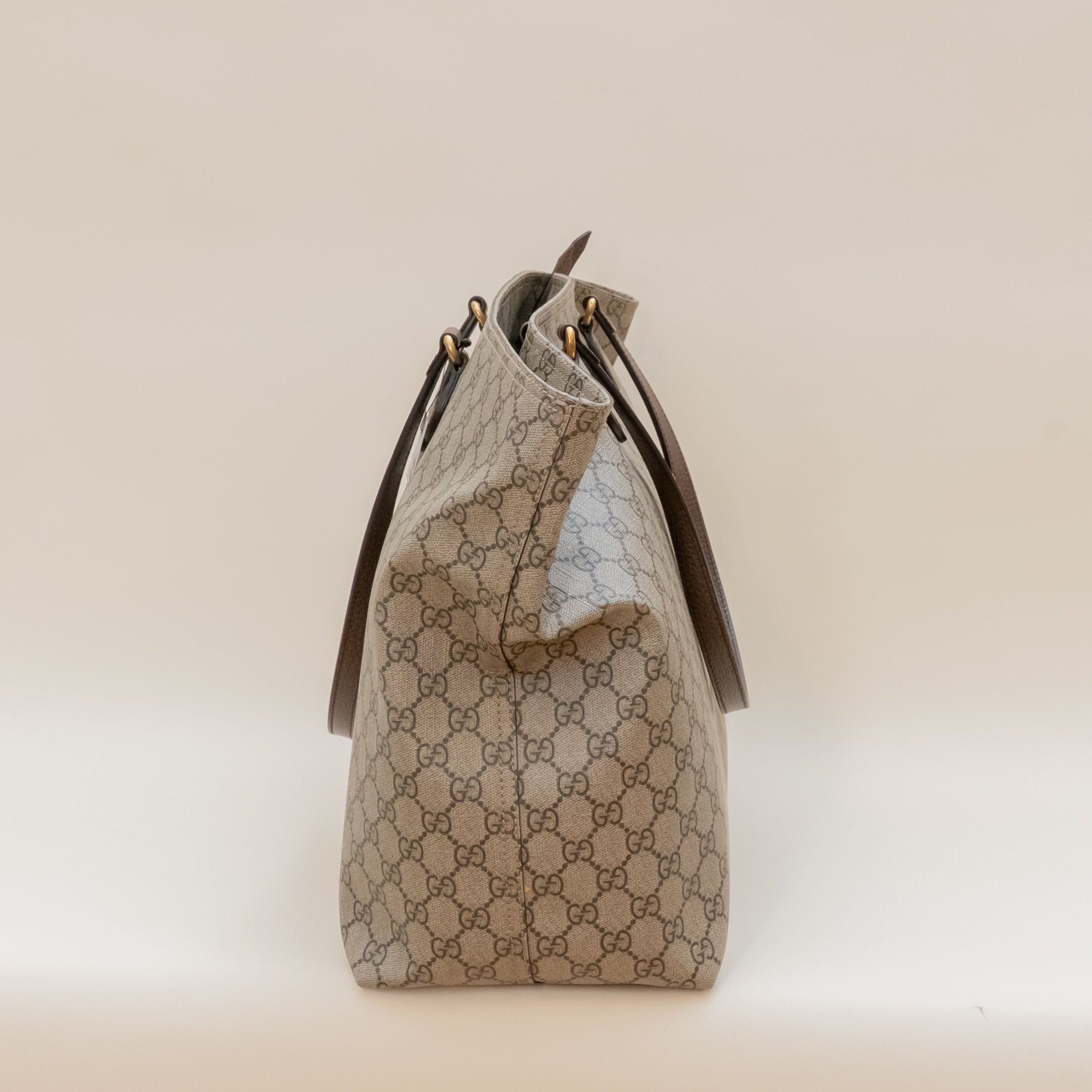 PRE-OWNED GG Supreme Monogram Shopper Tote Shoulder Bag