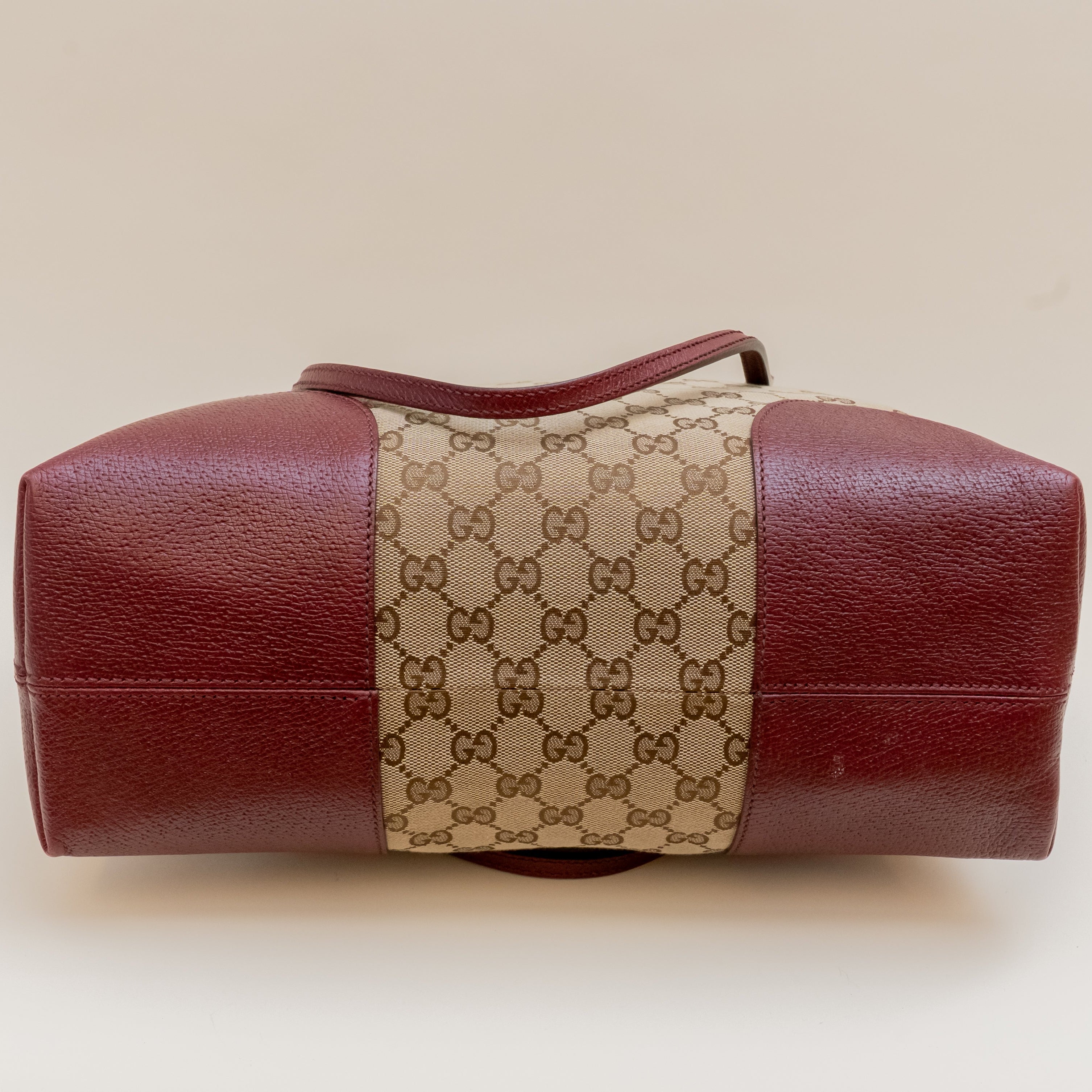 PRE-OWNED GG Canvas Bree Shoulder Bag Burgundy Beige