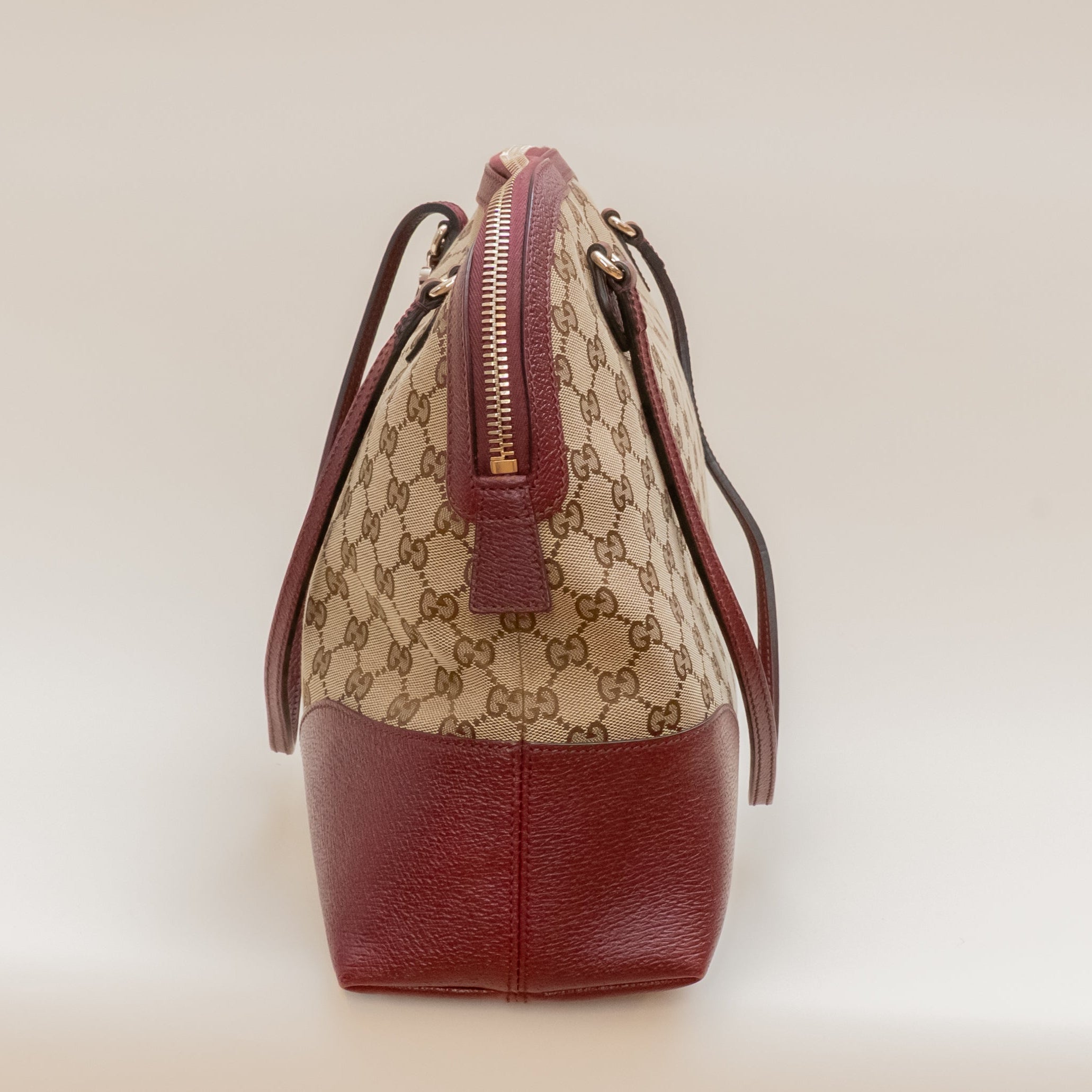 PRE-OWNED GG Canvas Bree Shoulder Bag Burgundy Beige