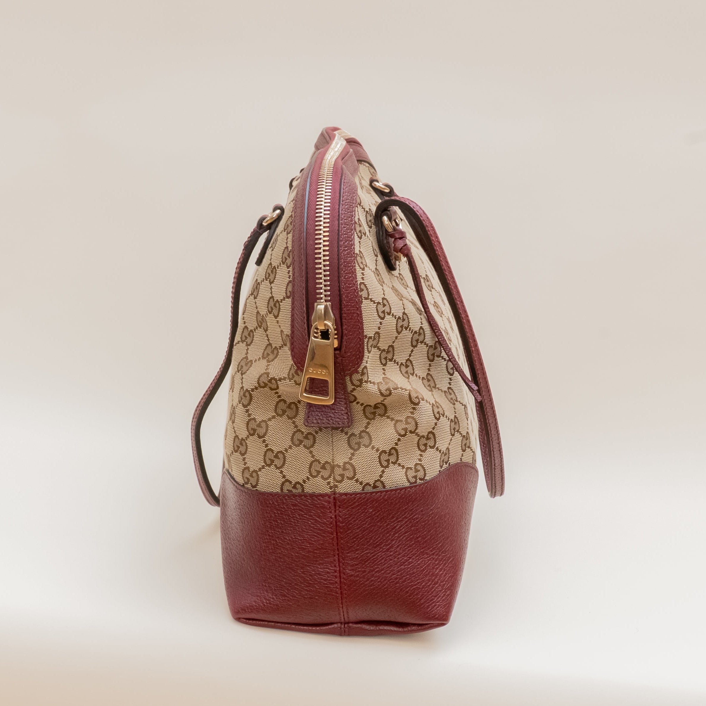 PRE-OWNED GG Canvas Bree Shoulder Bag Burgundy Beige
