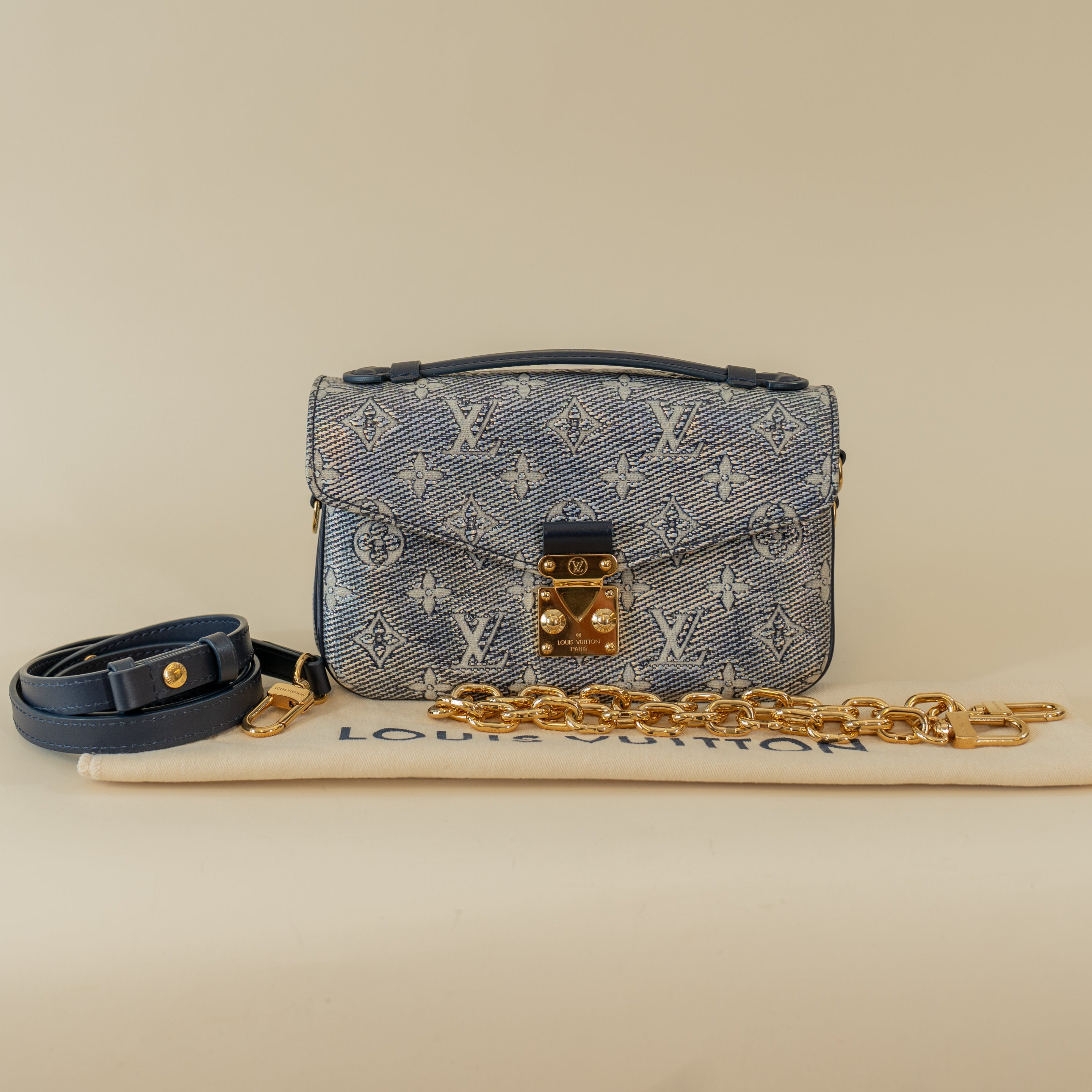 PRE-OWNED LV Monoglam Pochette Metis East West Shoulder Bag
