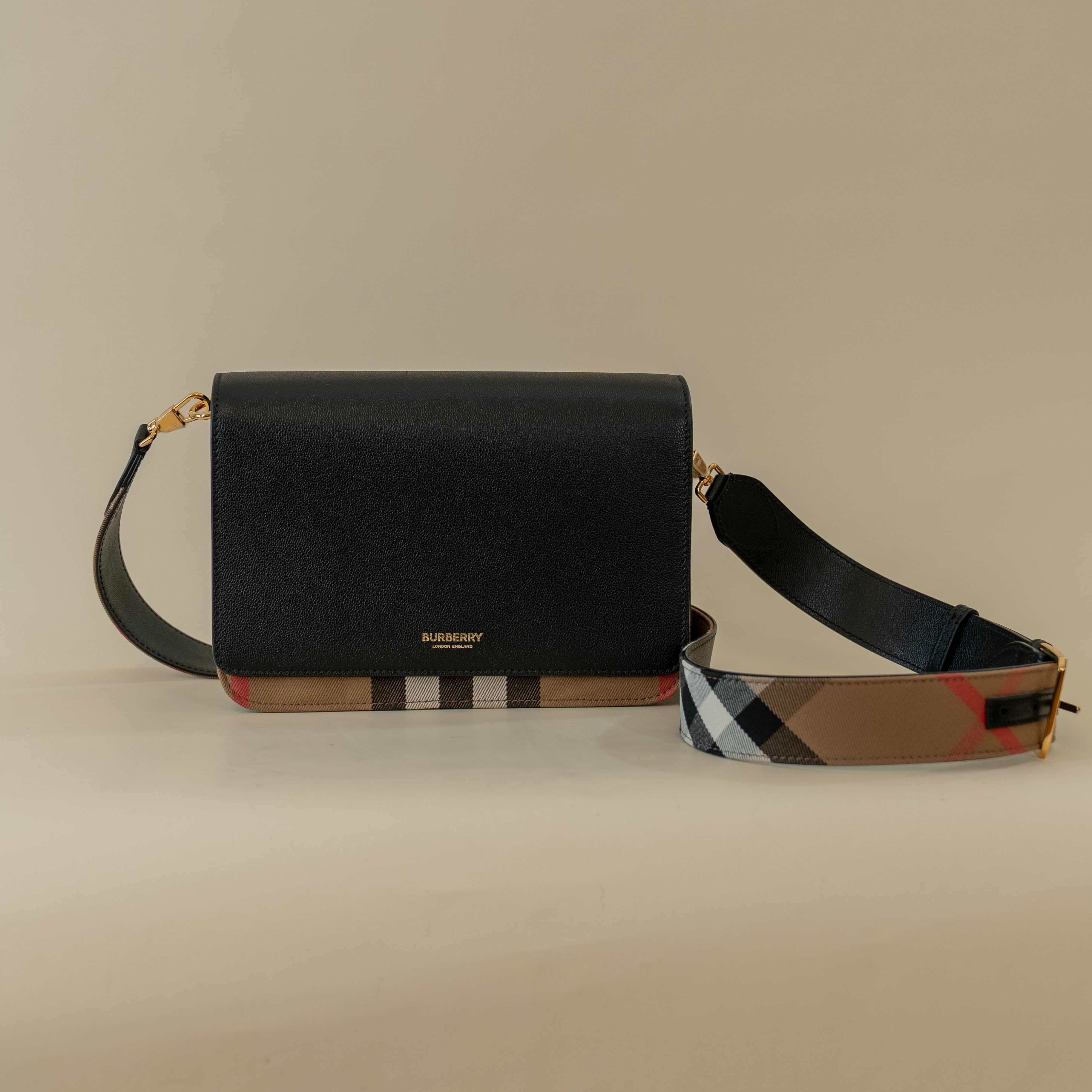 PRE-OWNED Black Mackford Check and Leather Shoulder Bag